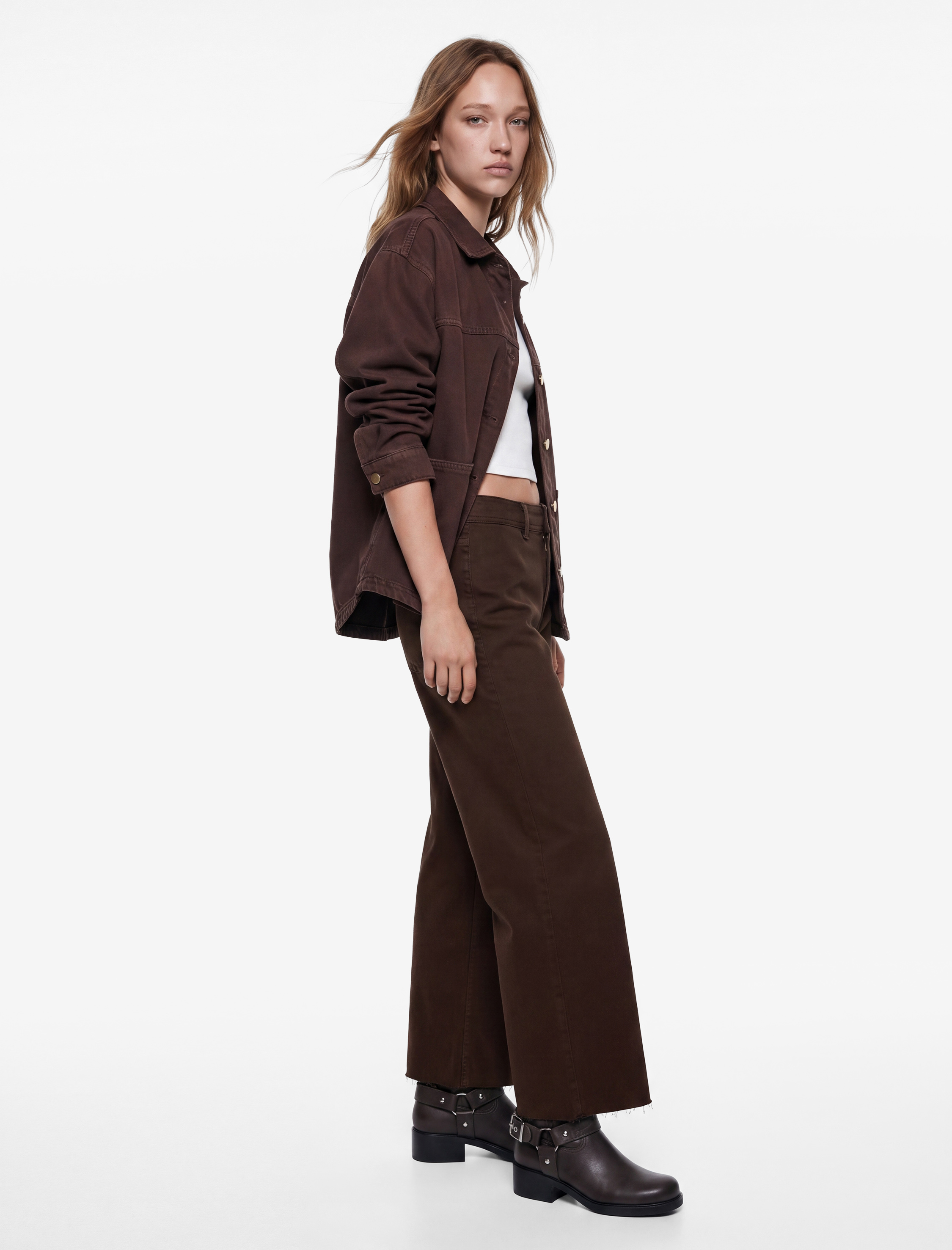   Cepli Rahat Kalıp Kesik Paça Yüksek Bel  Jean Pantolon - Culoette Jean
