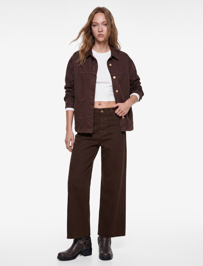  Cepli Rahat Kalıp Kesik Paça Yüksek Bel  Jean Pantolon - Culoette Jean