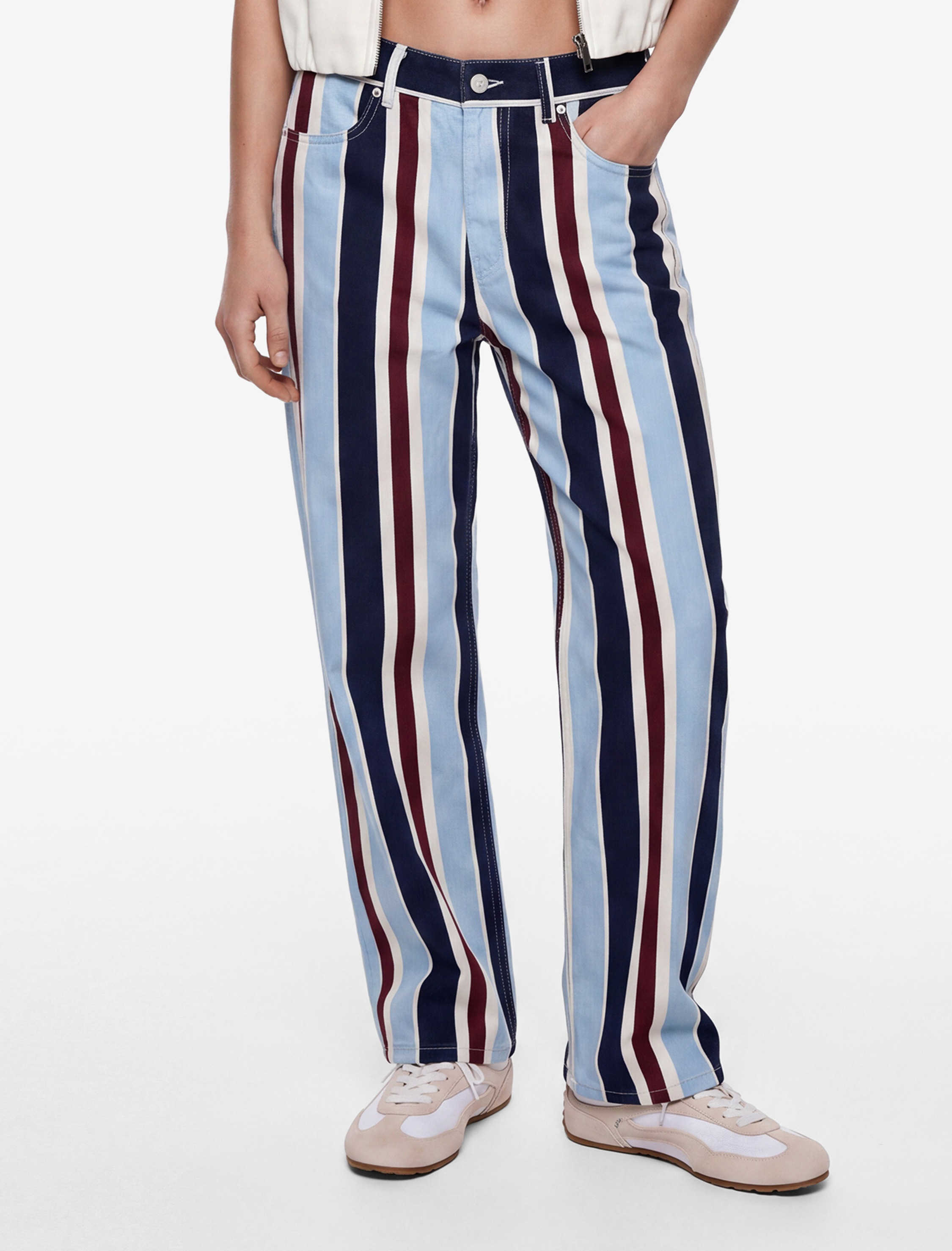   Çizgili Pamuklu Straight Denim Pantolon - Straight Jeans