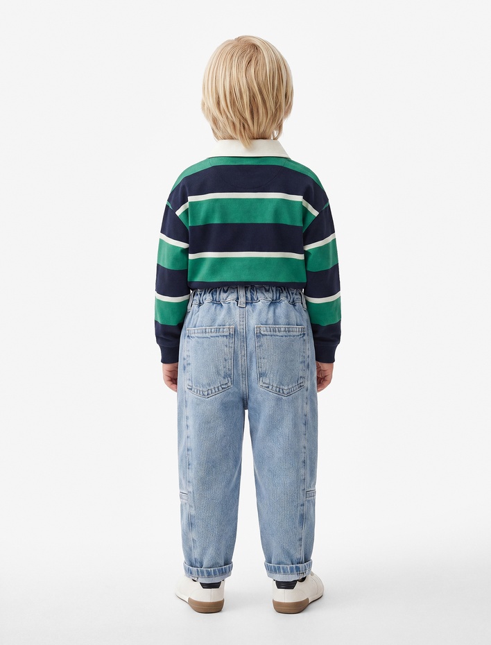 Erkek Bebek Pamuklu Normal Bel Oversize Barrel Denim Pantolon