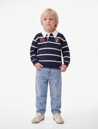 Kaplan Baskılı Uzun Kollu Çizgili Polo Yaka Sweatshirt