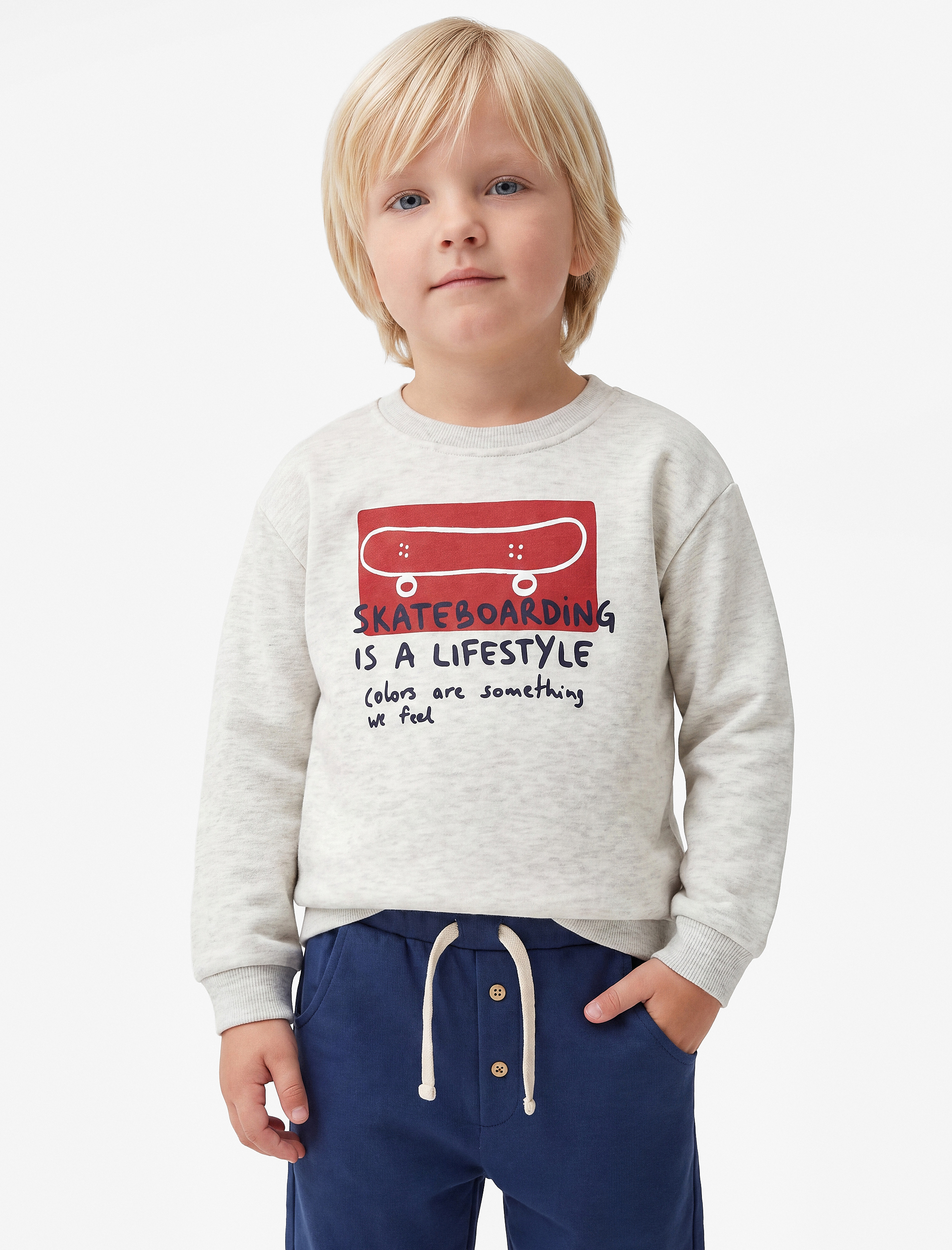  Erkek Bebek Uzun Kollu Bisiklet Yaka Baskı Detaylı Sweatshirt