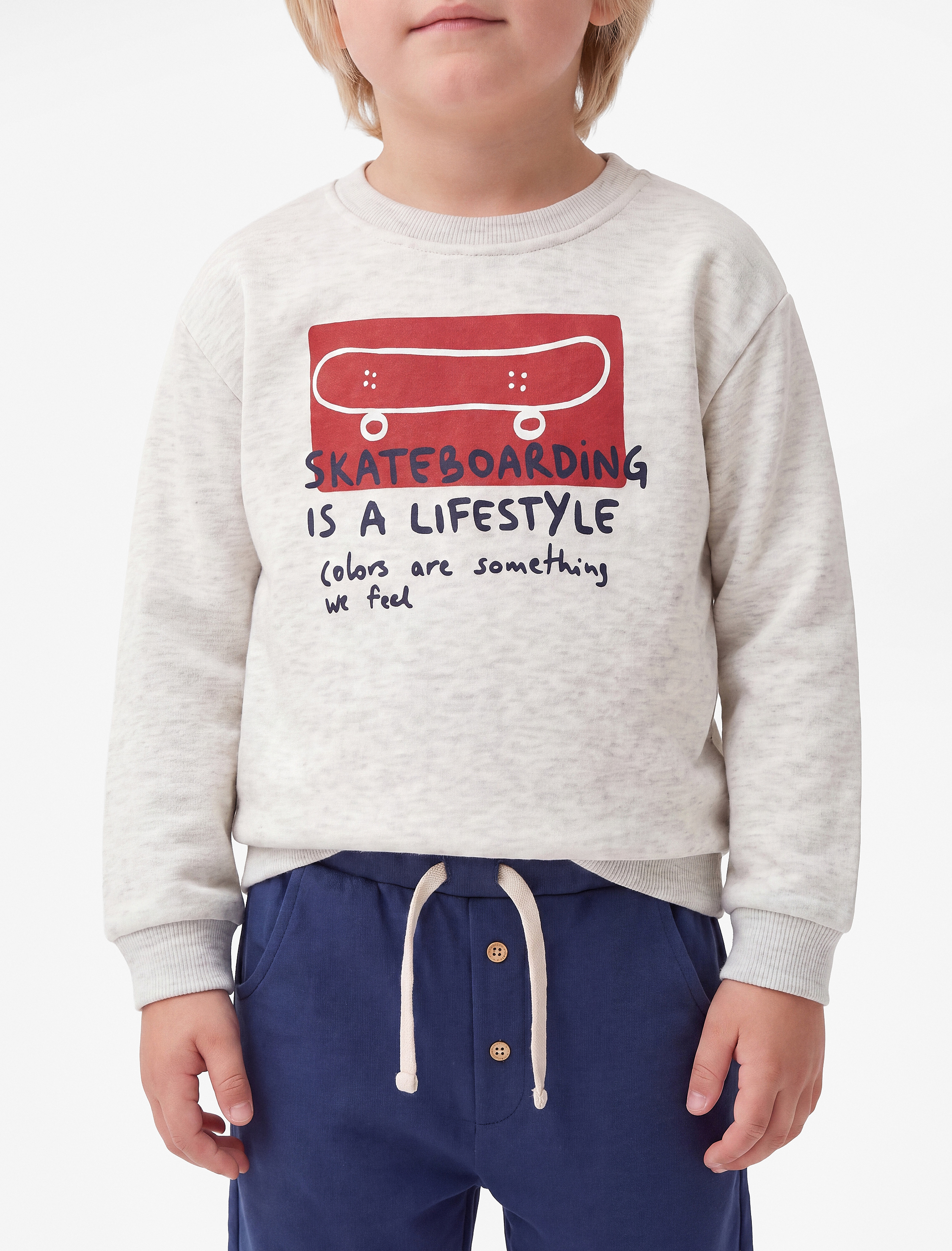  Erkek Bebek Uzun Kollu Bisiklet Yaka Baskı Detaylı Sweatshirt