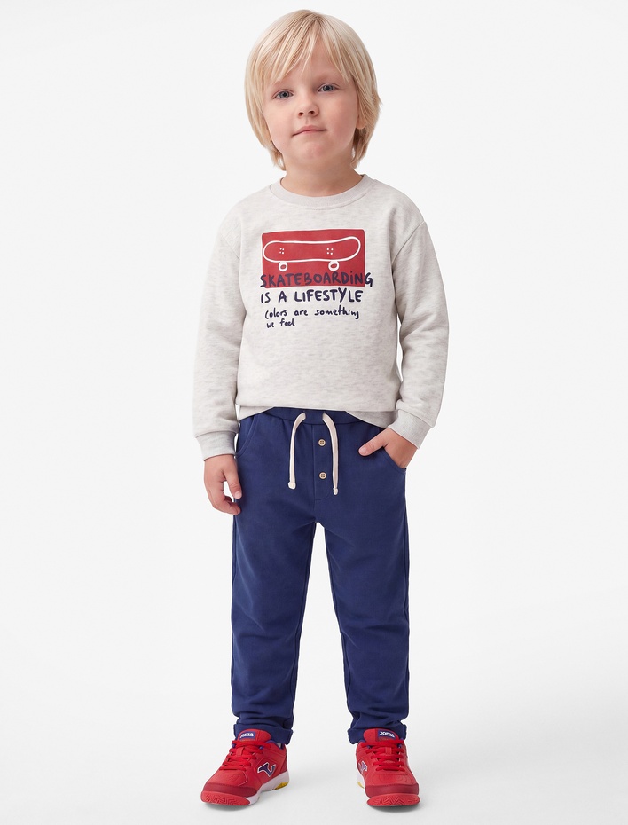 Erkek Bebek Uzun Kollu Bisiklet Yaka Baskı Detaylı Sweatshirt