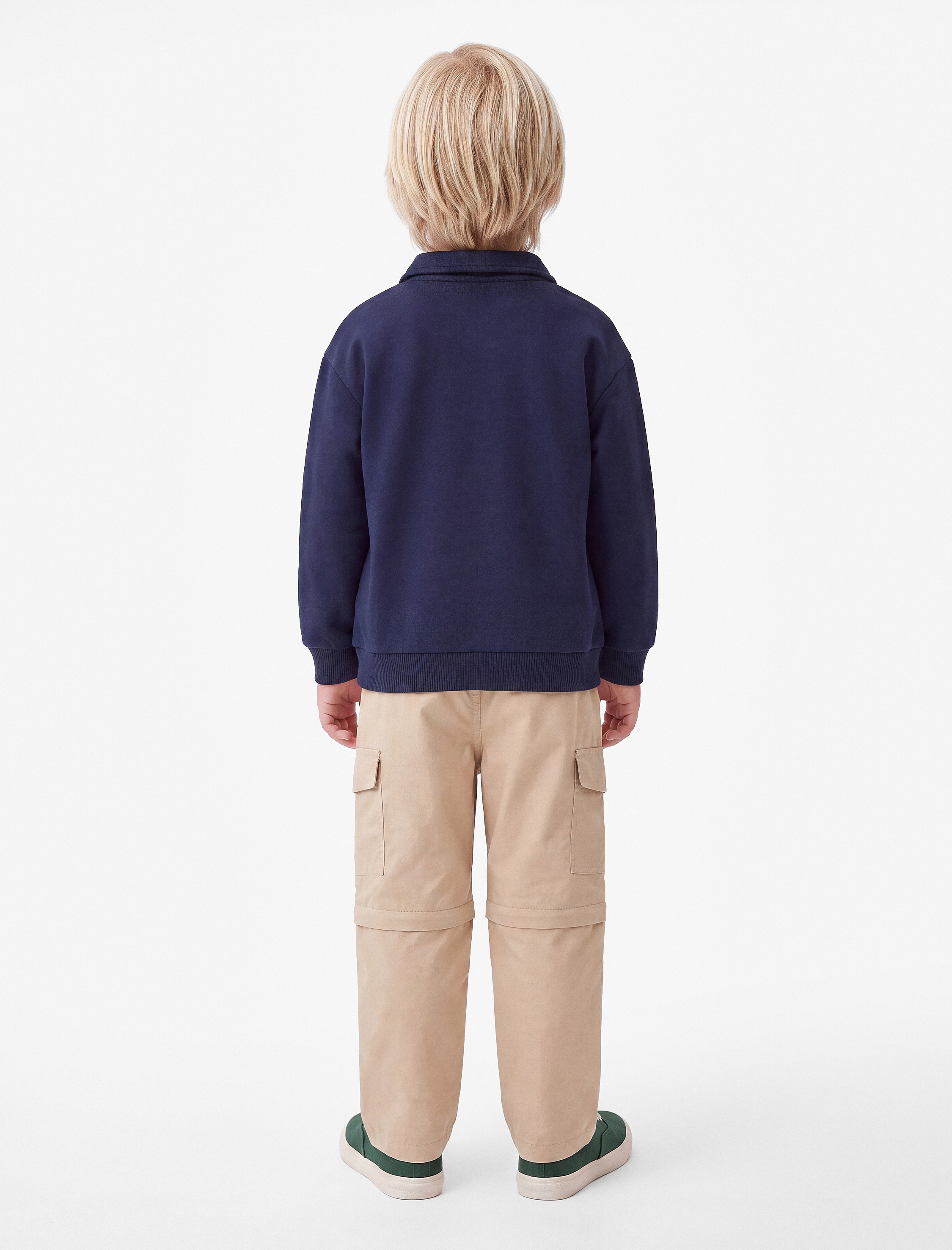  Erkek Bebek Uzun Kollu Kanguru Cepli Nakış Detaylı Oversize Polo Yaka Sweatshirt
