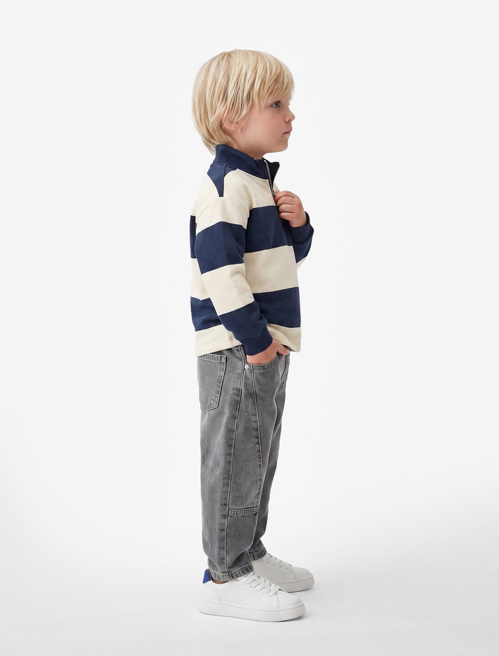 Erkek Bebek Pamuklu Normal Bel Oversize Barrel Denim Pantolon