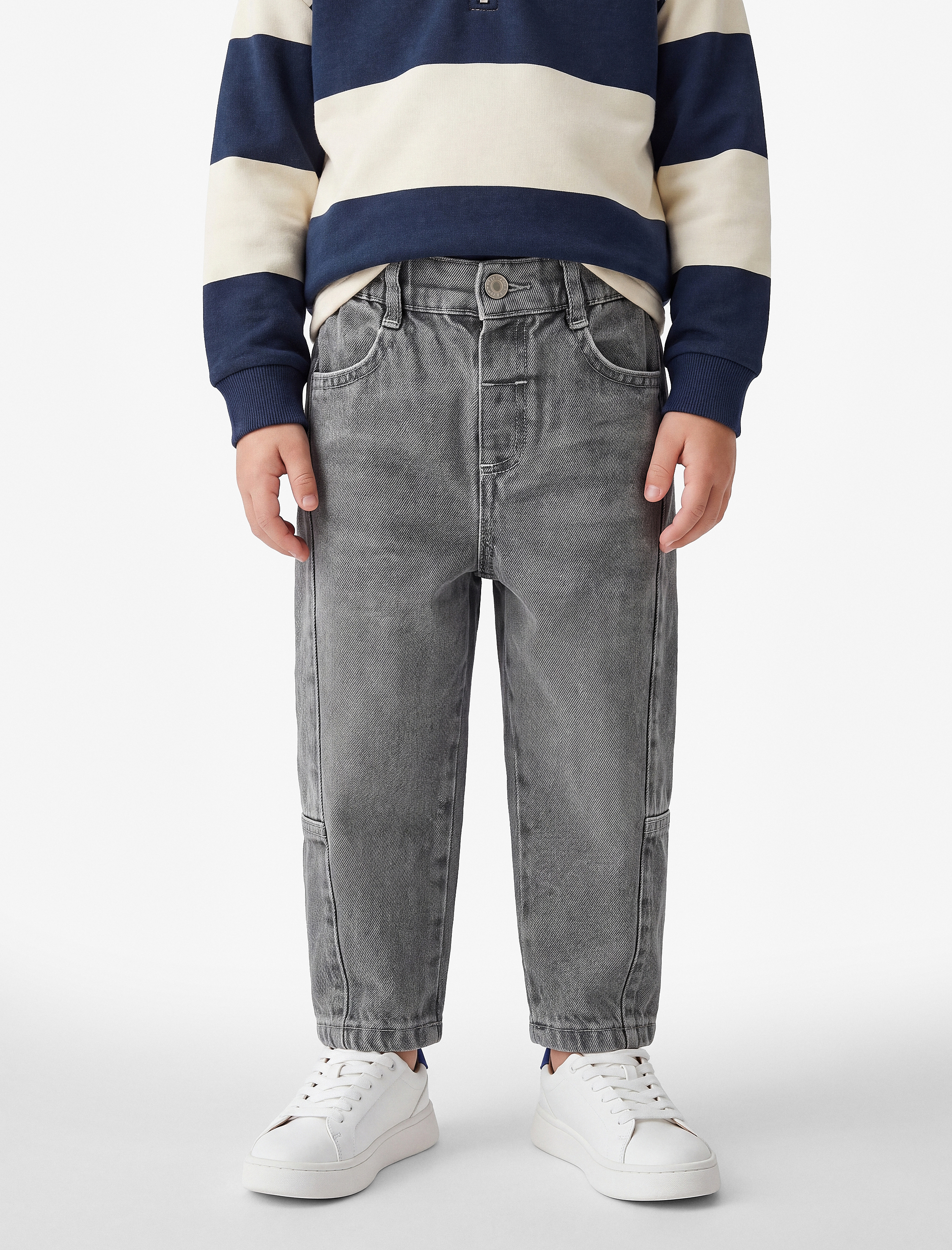  Erkek Bebek Pamuklu Normal Bel Oversize Barrel Denim Pantolon