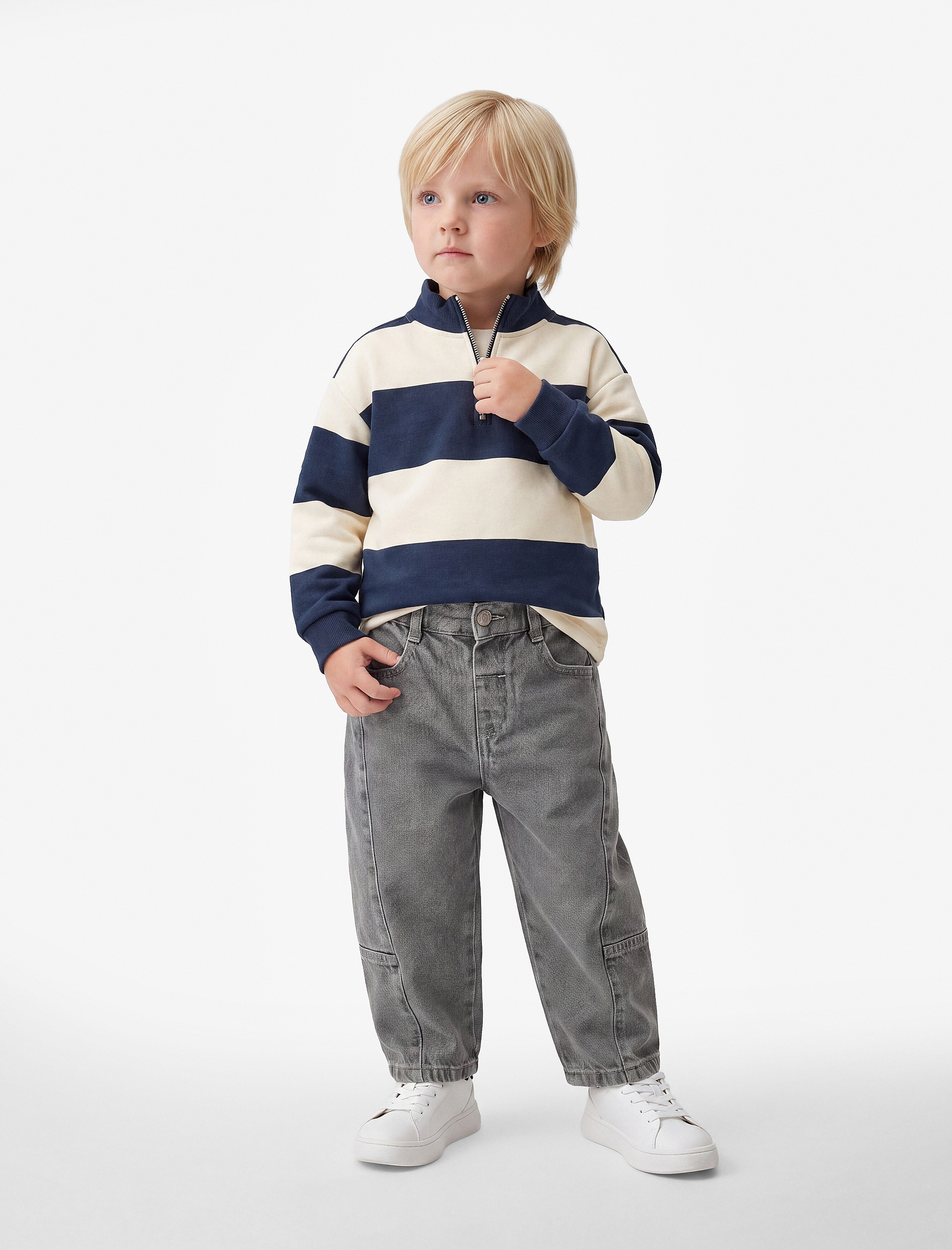  Erkek Bebek Pamuklu Normal Bel Oversize Barrel Denim Pantolon