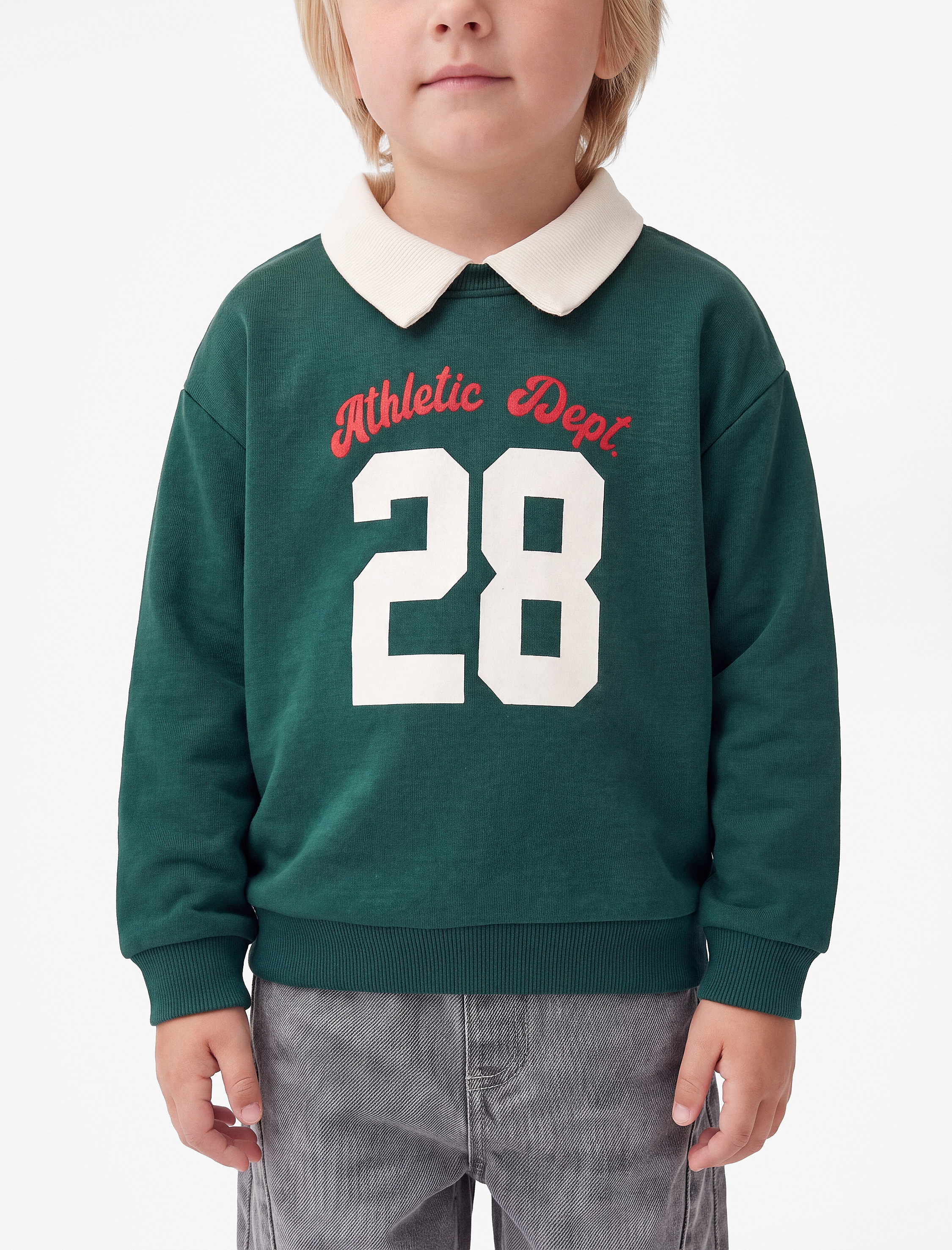  Erkek Bebek Uzun Kollu Baskılı Pamuklu Oversize Polo Yaka Sweatshirt