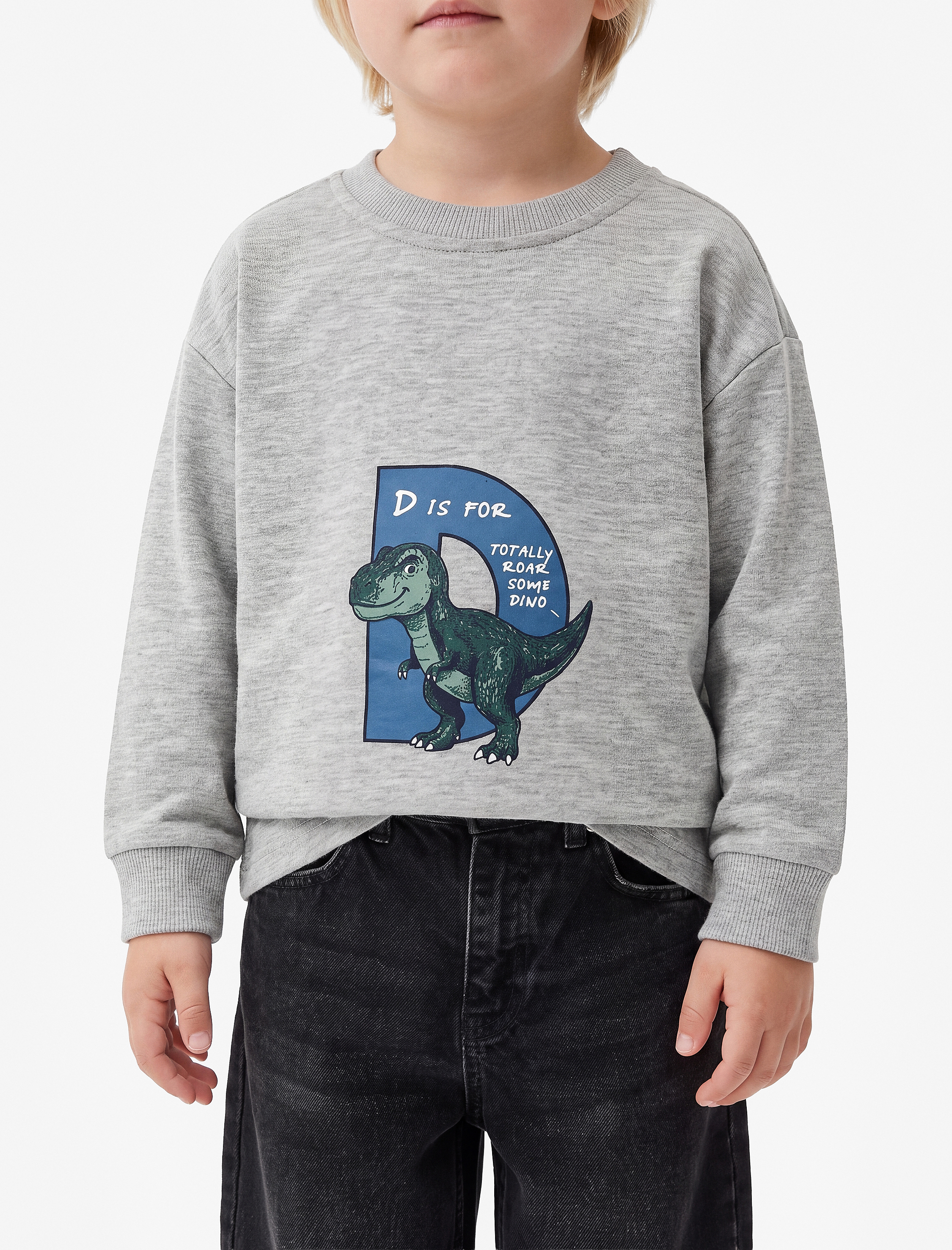  Erkek Bebek Dinozor Baskılı Bisiklet Yaka Uzun Kollu Oversize Tişört