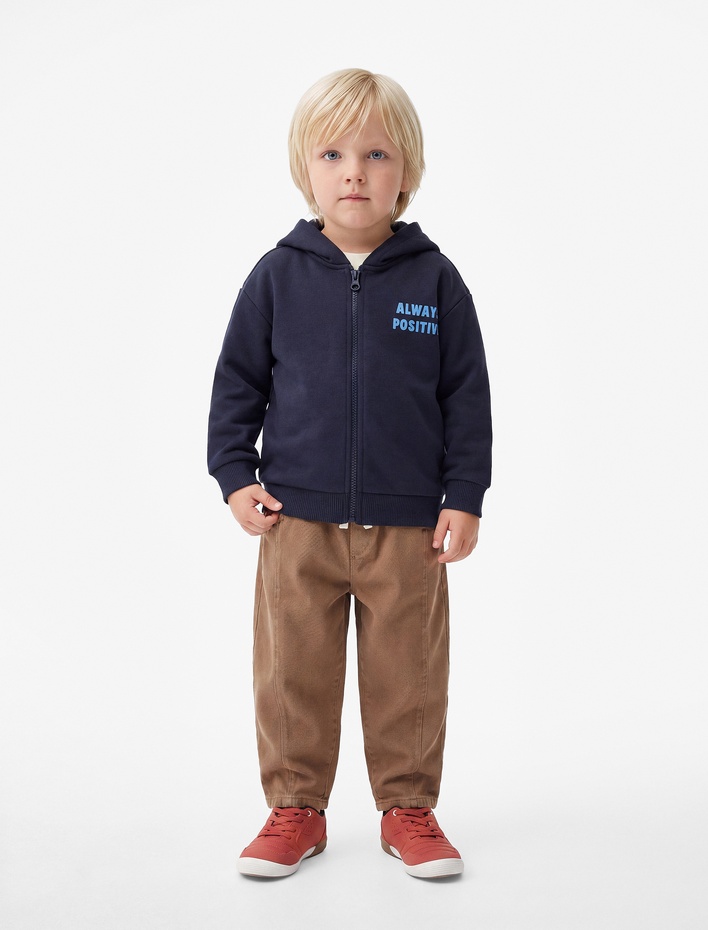 Erkek Bebek Baskılı Uzun Kollu Şardonlu Fermuarlı Kapşonlu Sweatshirt
