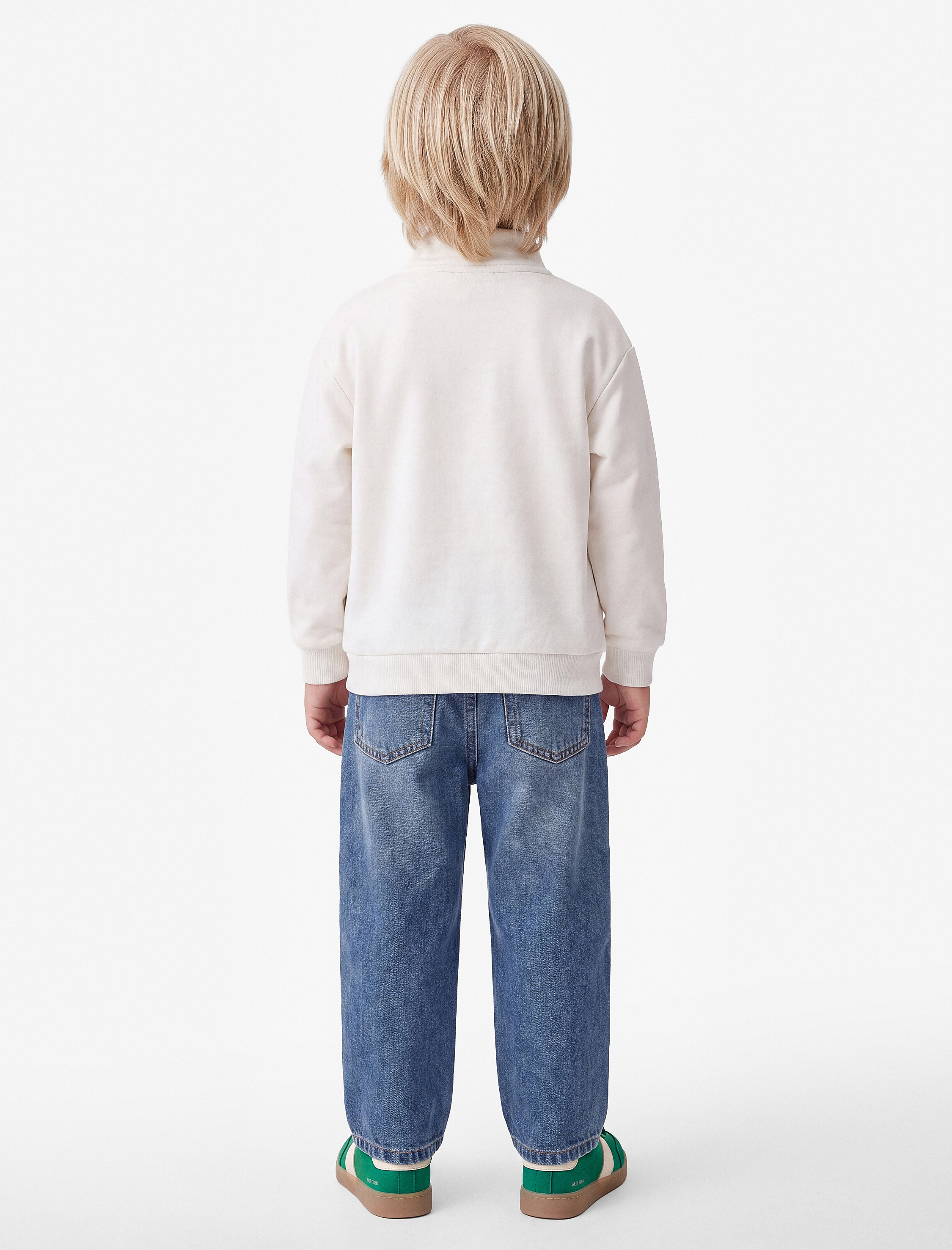  Erkek Bebek Ayıcık Detaylı Yarım Fermuarlı Uzun Kollu Dik Yaka Oversize Sweatshirt