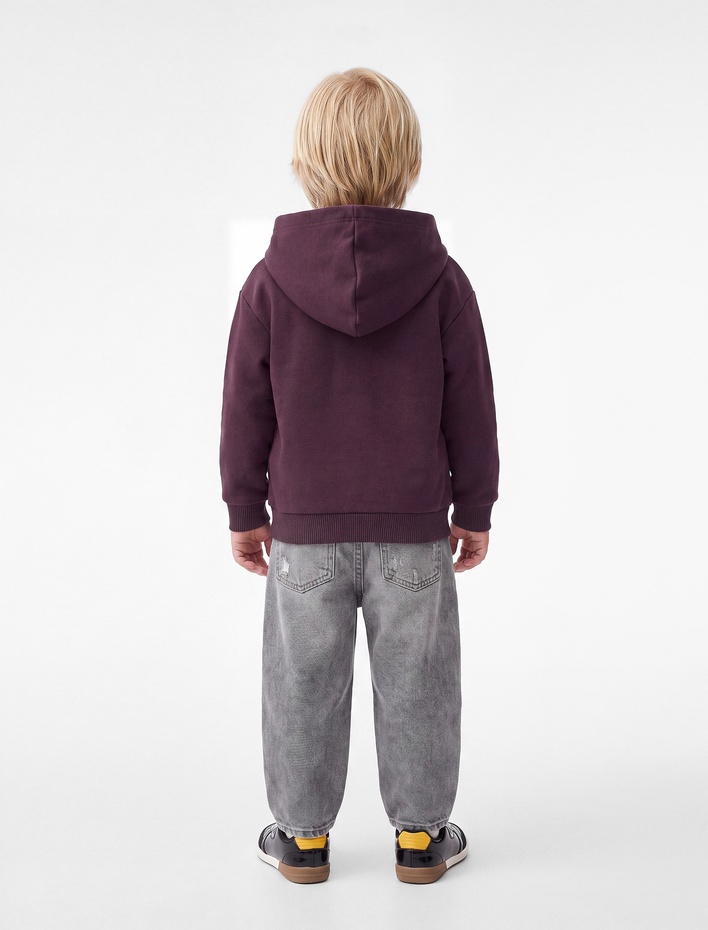 Erkek Bebek Baskılı Uzun Kollu Şardonlu Fermuarlı Kapşonlu Sweatshirt