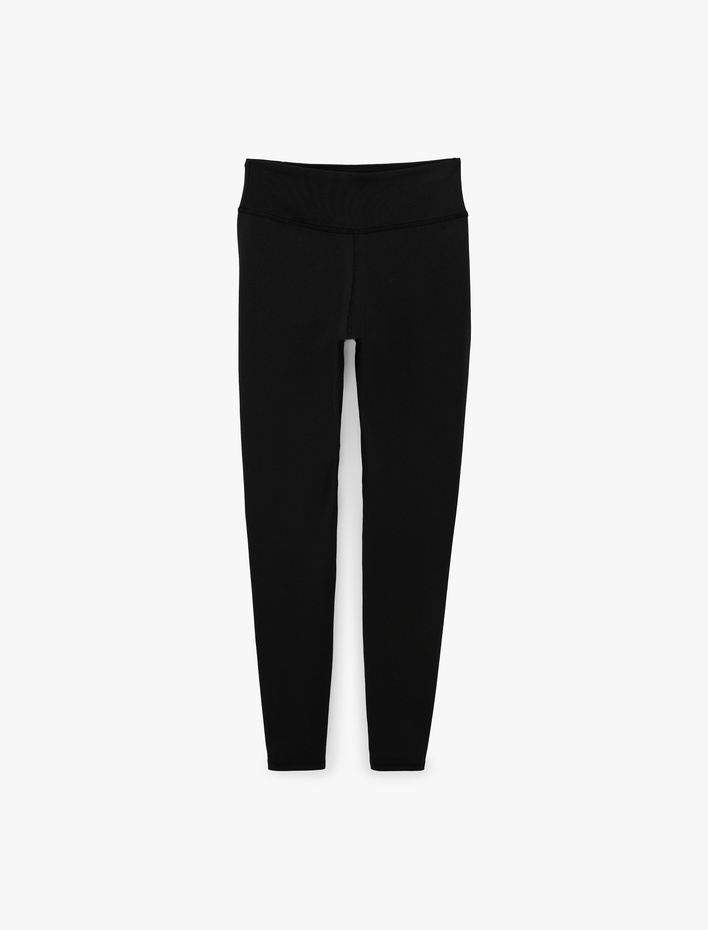  Yüksek Bel Slim Fit Dikiş Detaylı İnterlok Spor Tayt