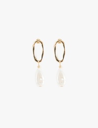 Oval Sallantılı İnci Küpe