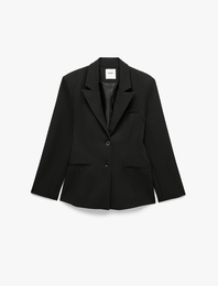 Regular Fit Fleto Çift Cepli Uzun Kollu Geniş Yaka Blazer Ceket