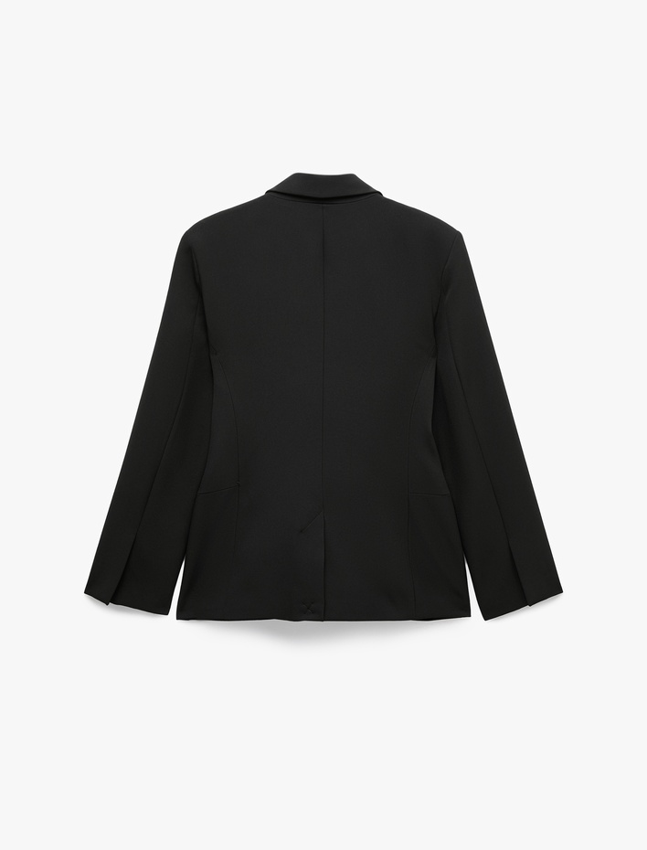  Regular Fit Fleto Çift Cepli Uzun Kollu Geniş Yaka Blazer Ceket