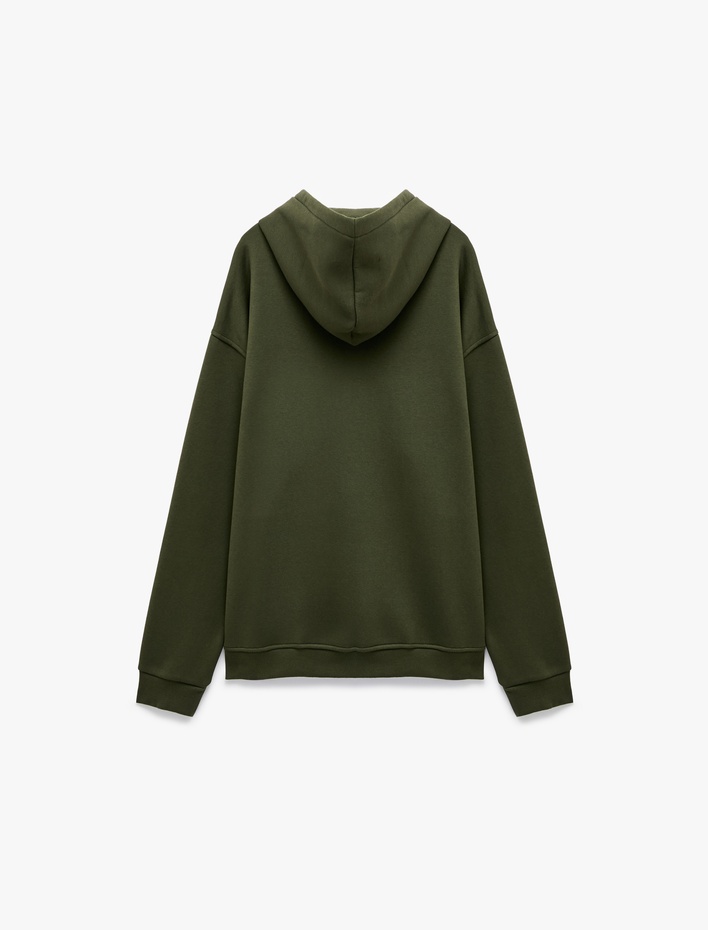  Kanguru Cepli Oversize Kapşonlu Yarım Fermuarlı Sweatshirt