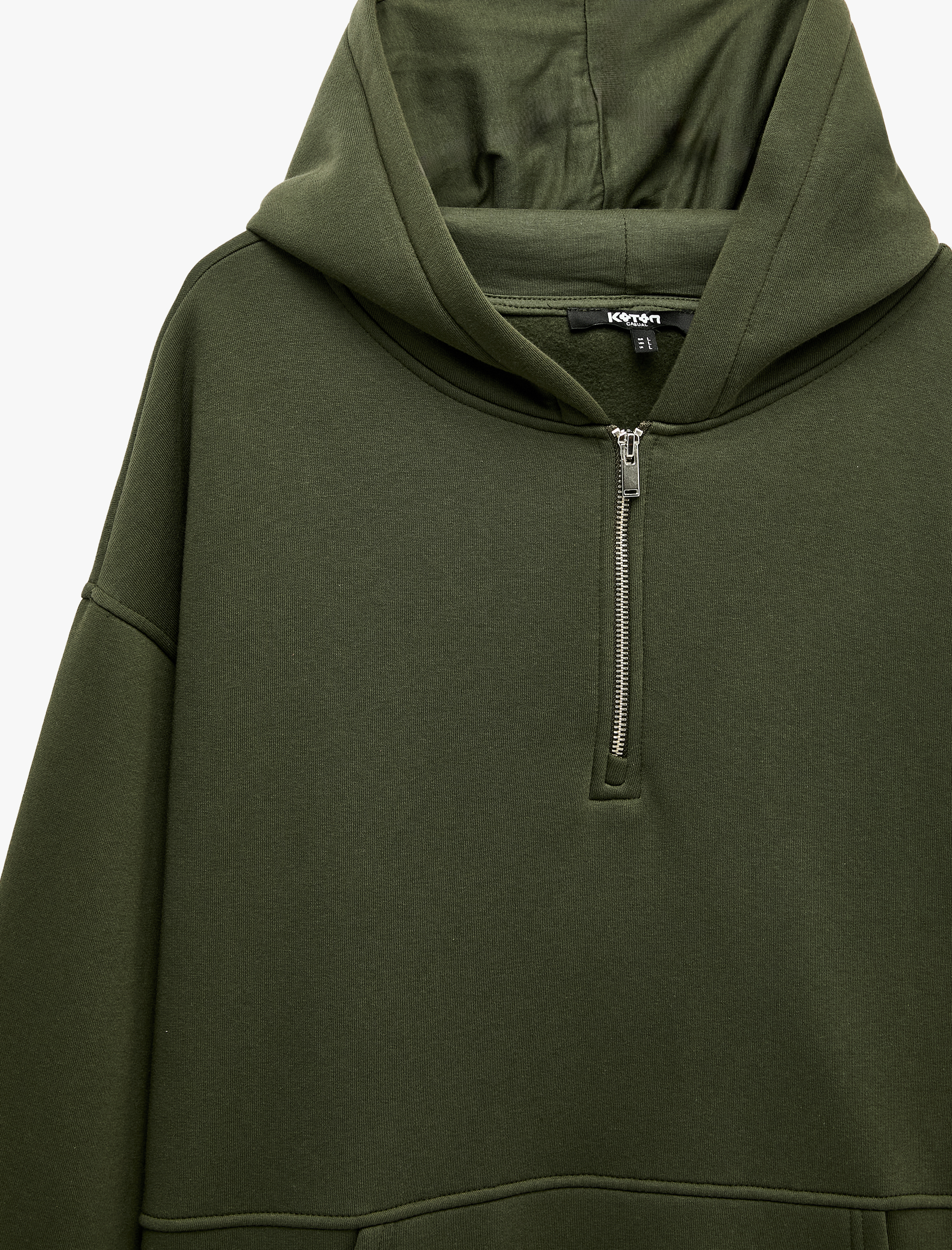   Kanguru Cepli Oversize Kapşonlu Yarım Fermuarlı Sweatshirt