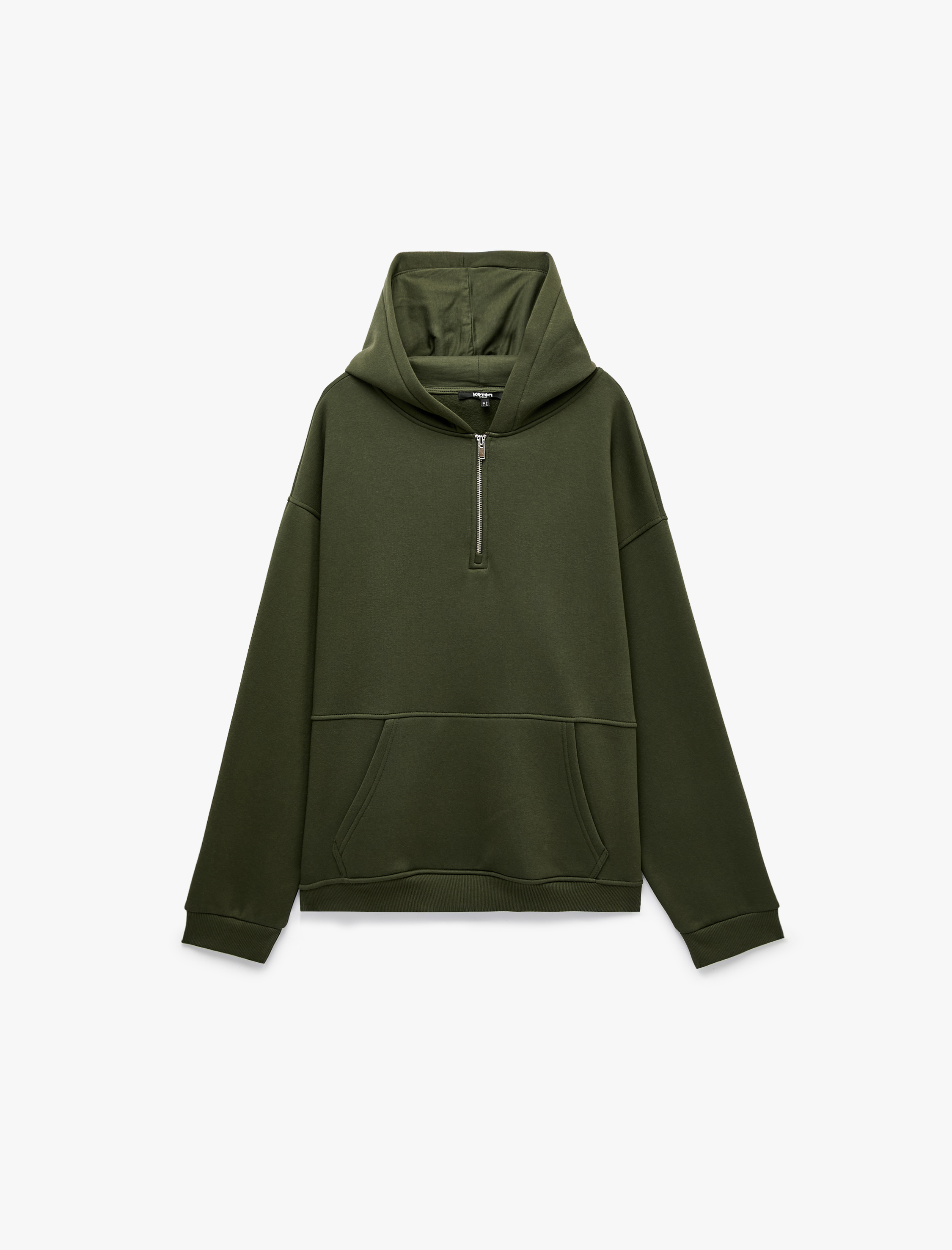   Kanguru Cepli Oversize Kapşonlu Yarım Fermuarlı Sweatshirt