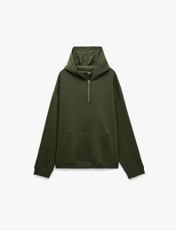 Kanguru Cepli Oversize Kapşonlu Yarım Fermuarlı Sweatshirt