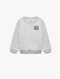 Köpek Baskılı Şardonlu Bisiklet Yaka Uzun Kollu Oversize Sweatshirt