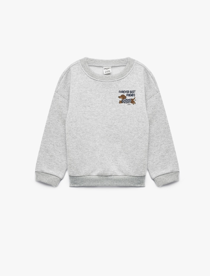 Erkek Bebek Köpek Baskılı Şardonlu Bisiklet Yaka Uzun Kollu Oversize Sweatshirt