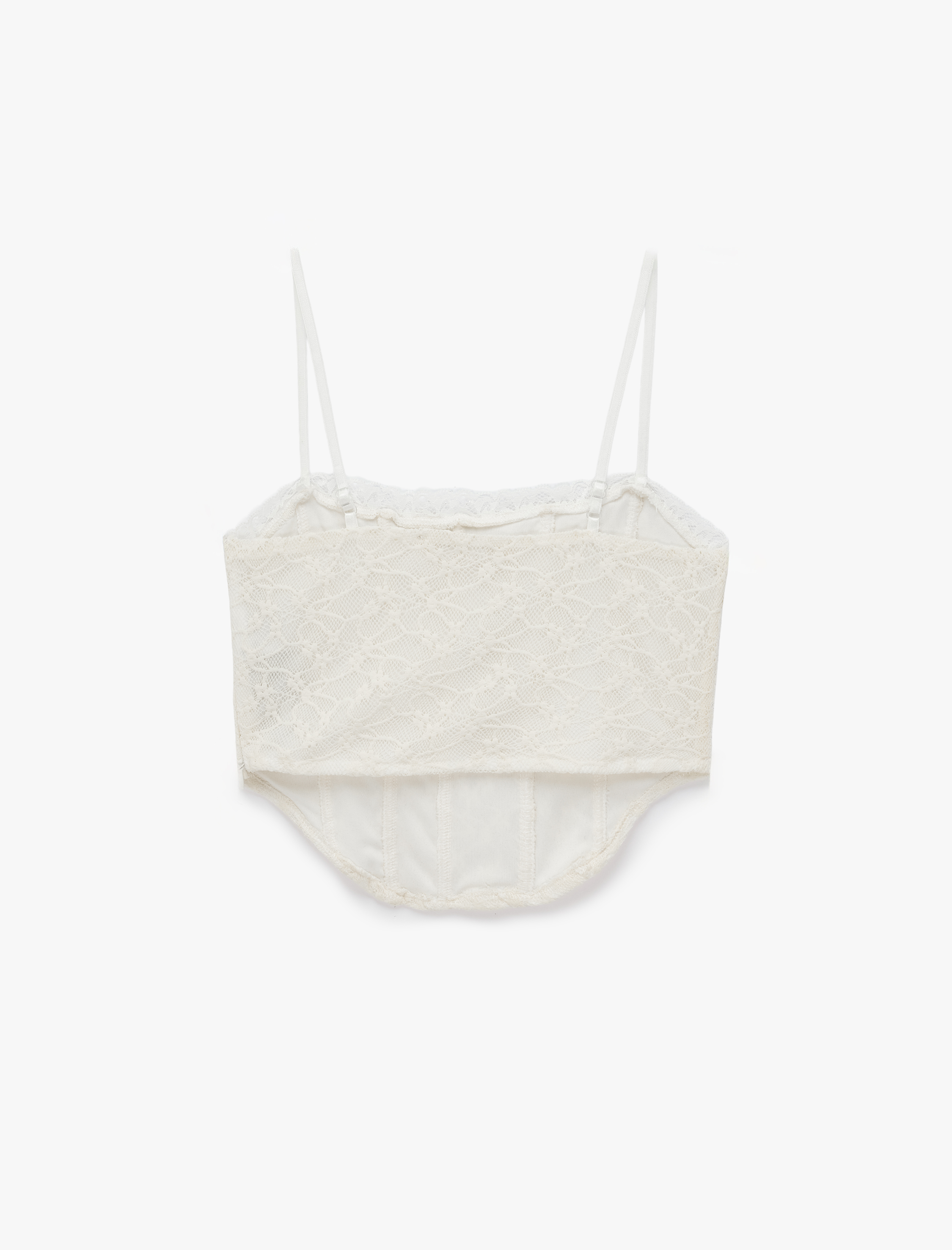   Slim Fit İp Askılı Crop Dantel Korse Bluz