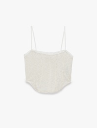 Slim Fit İp Askılı Crop Dantel Korse Bluz