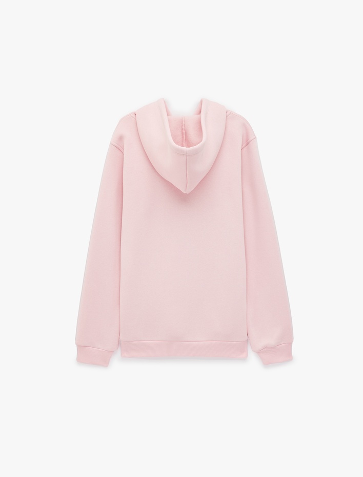  Üç İplik Şardonlu Kanguru Cepli Kapüşonlu Kedi Baskılı Sweatshirt