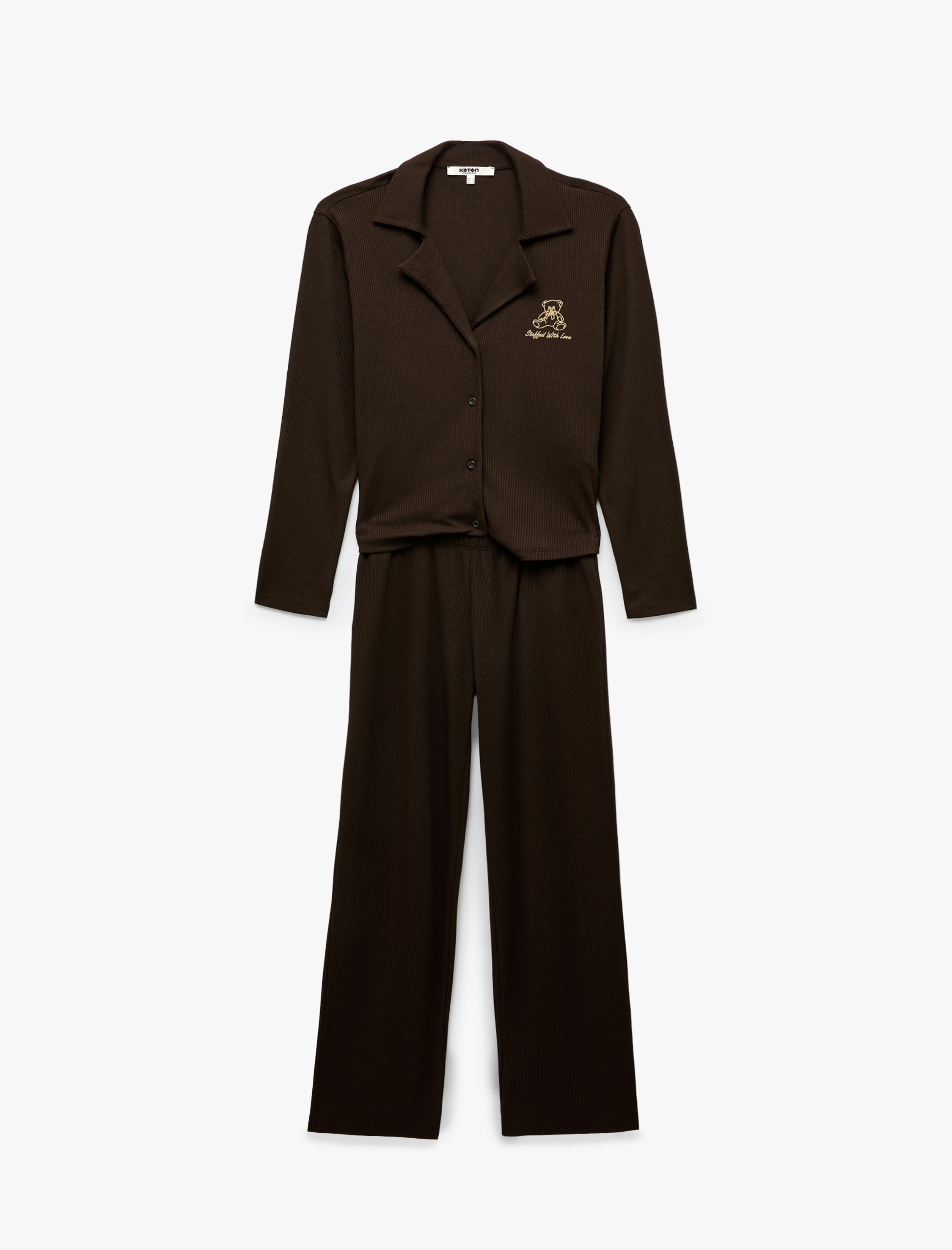   Viskon Karışımlı Rahat Kalıp Kaşkorse Gömlek Yaka Pijama Takımı
