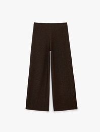 Normal Bel Regular Fit Metalik İplikli Geniş Paça Uzun Pantolon