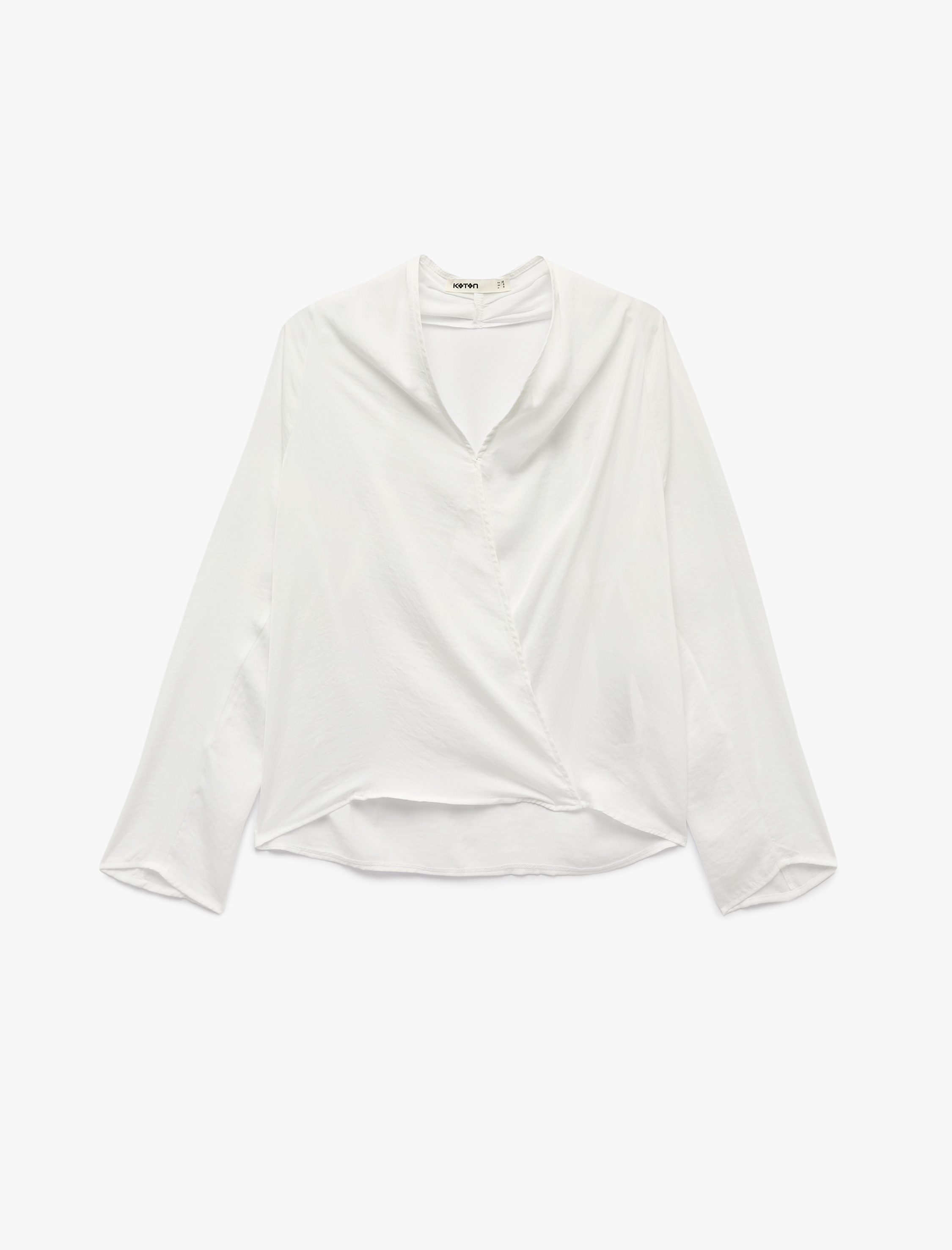   V Yaka Uzun Kollu Oversize Saten Kruvaze Yaka Bluz