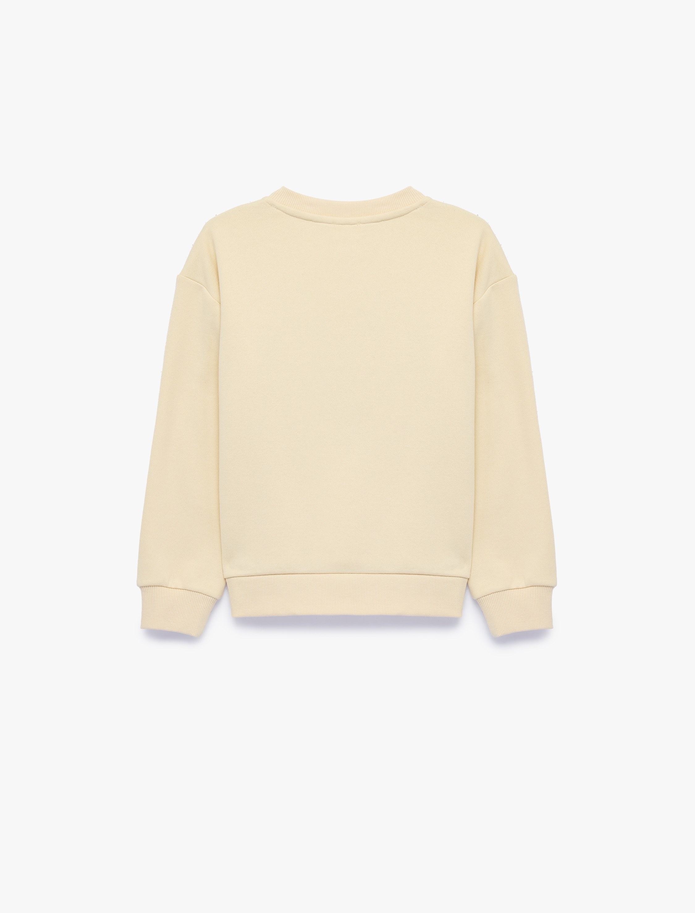  Kız Çocuk Kedi Baskılı Uzun Kollu Bisiklet Yaka Şardonlu Sweatshirt