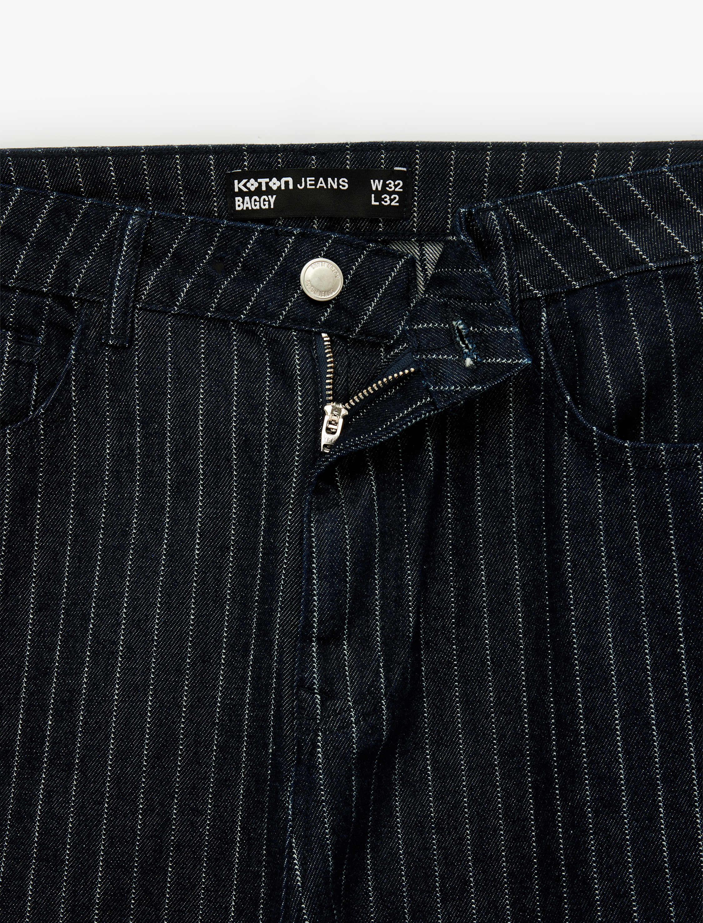   Pamuklu Rahat Kesim Cepli Çizgili Baggy Jean Pantolon