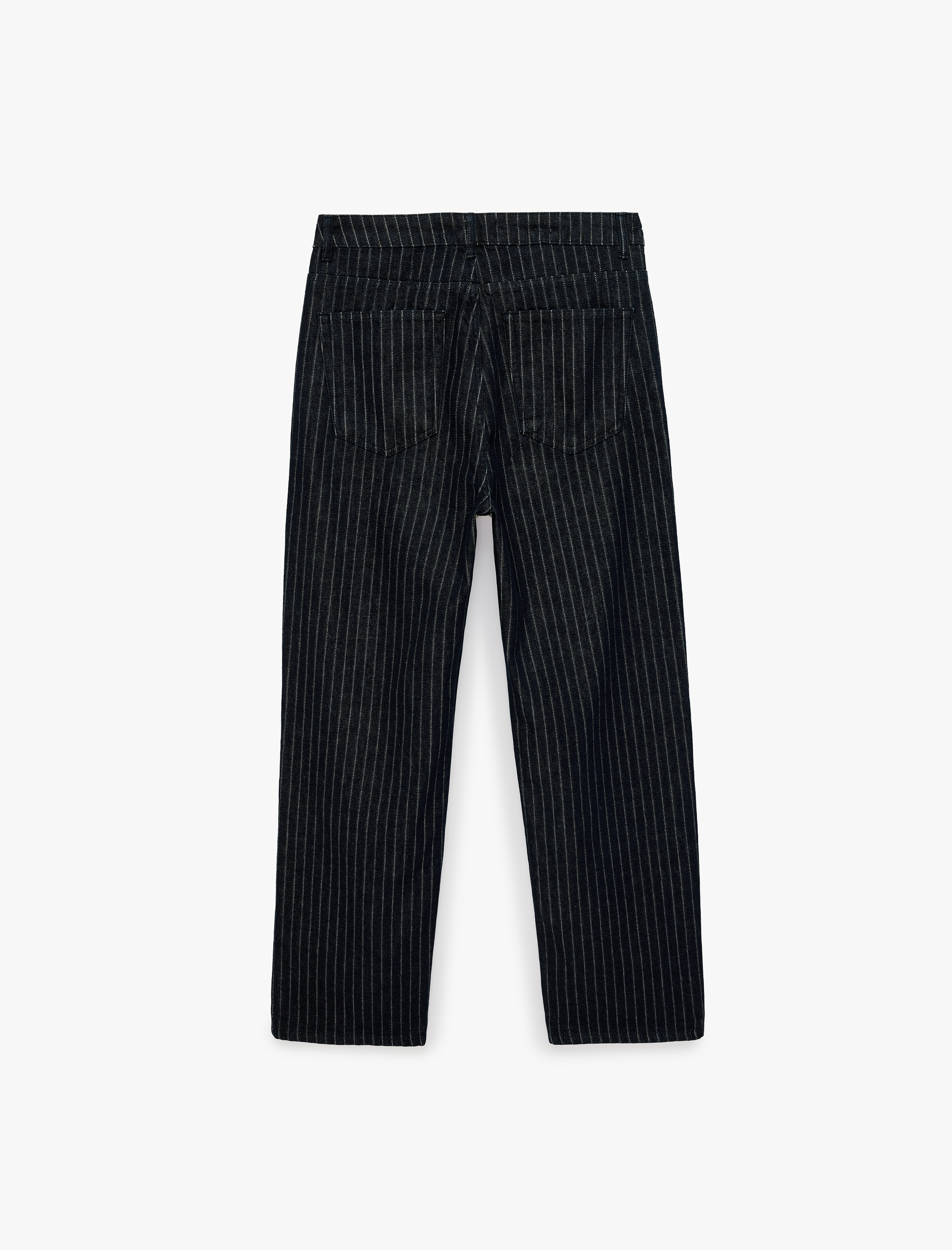   Pamuklu Rahat Kesim Cepli Çizgili Baggy Jean Pantolon