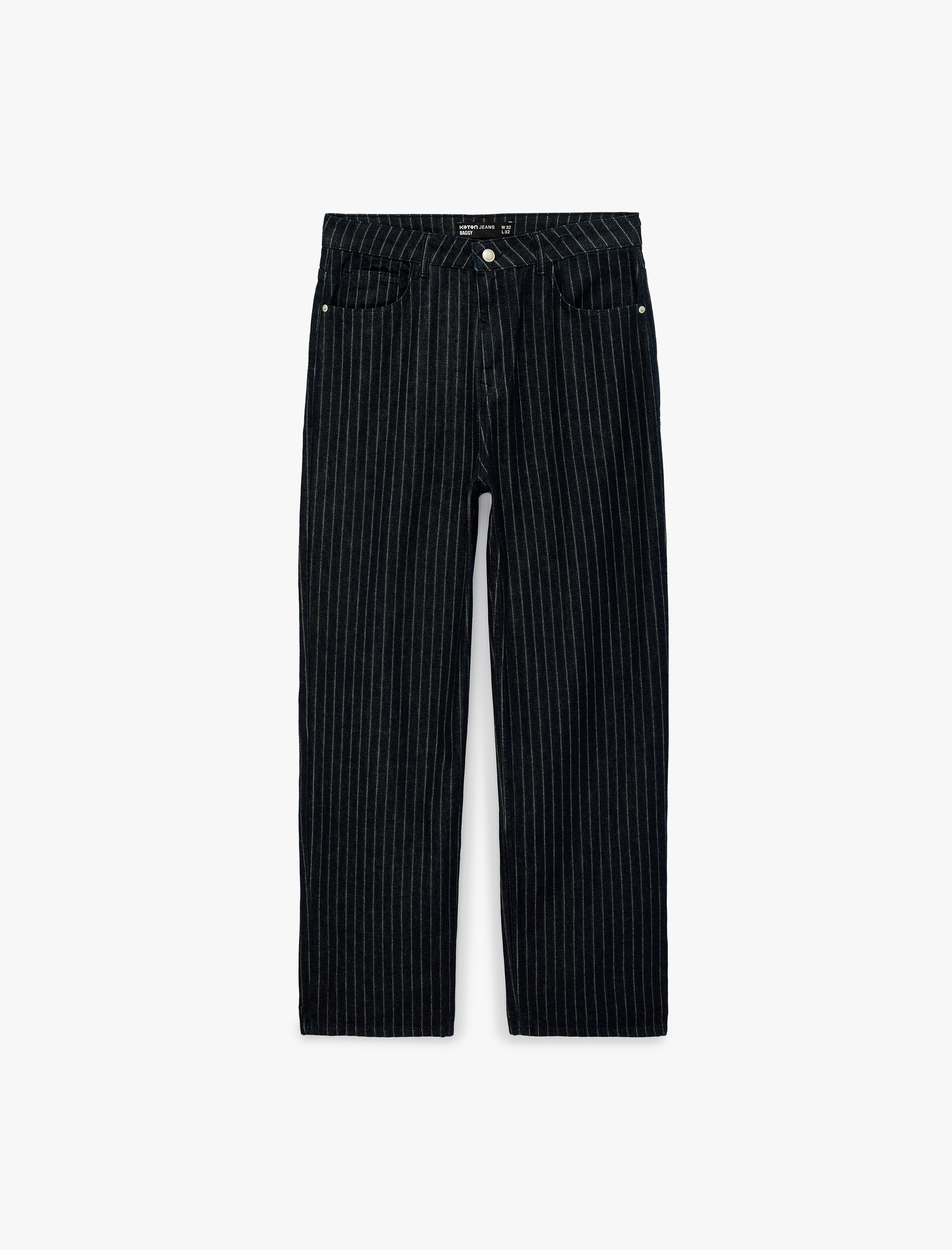   Pamuklu Rahat Kesim Cepli Çizgili Baggy Jean Pantolon