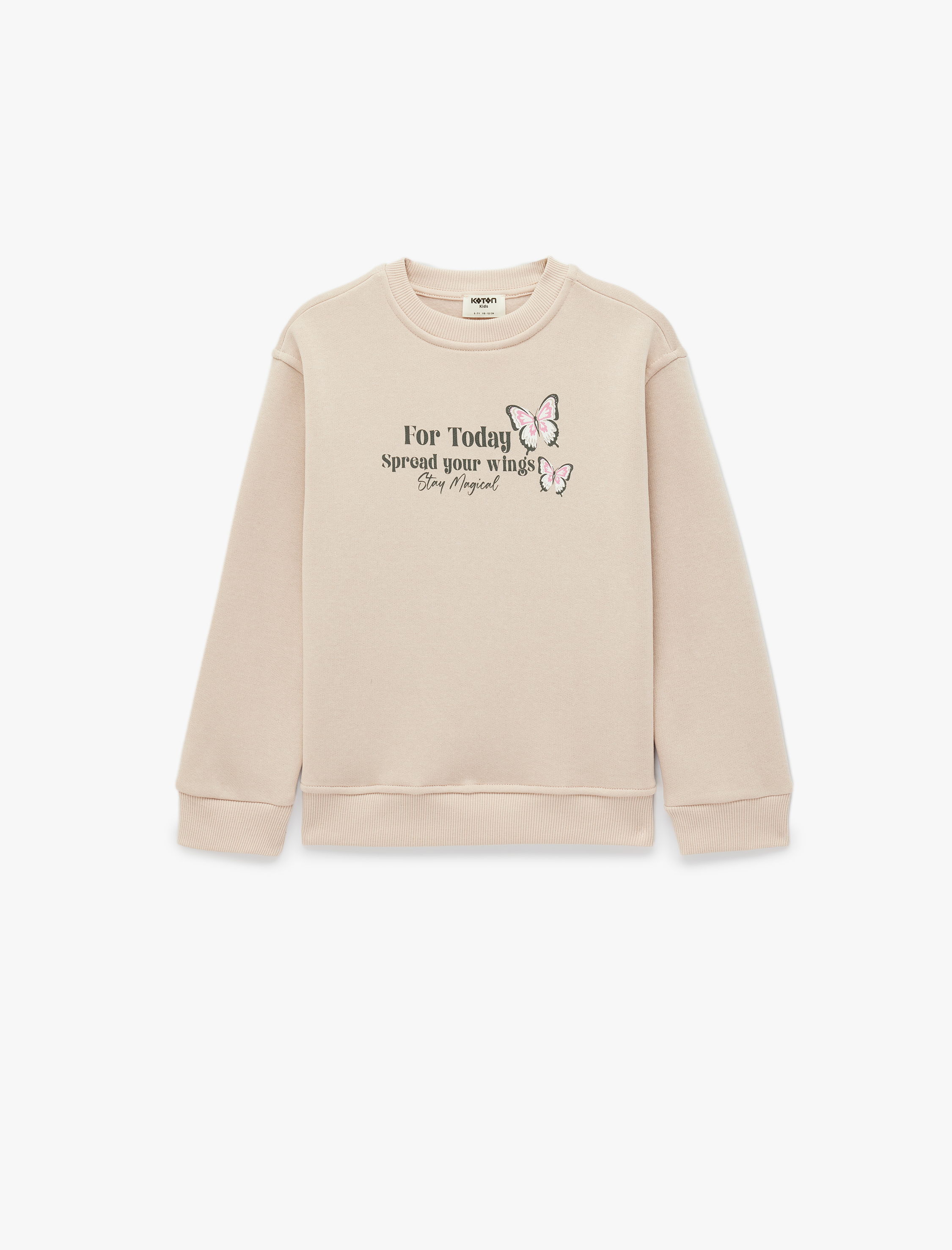  Kız Çocuk Şardonlu Uzun Kollu Bisiklet Yaka Baskılı Sweatshirt