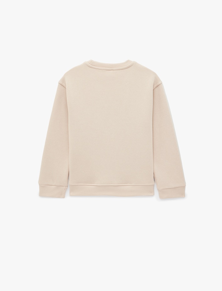 Kız Çocuk Şardonlu Uzun Kollu Bisiklet Yaka Baskılı Sweatshirt
