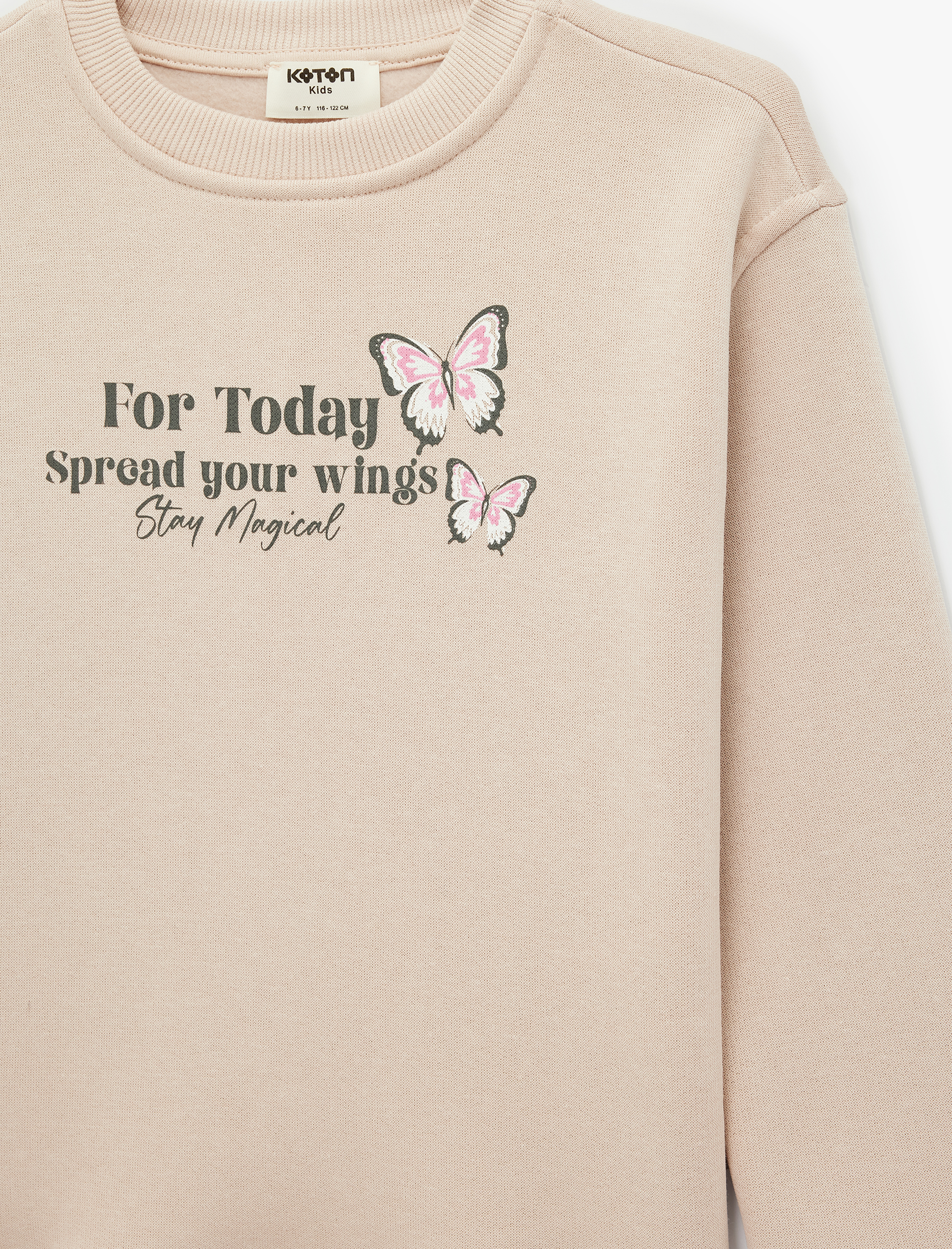  Kız Çocuk Şardonlu Uzun Kollu Bisiklet Yaka Baskılı Sweatshirt