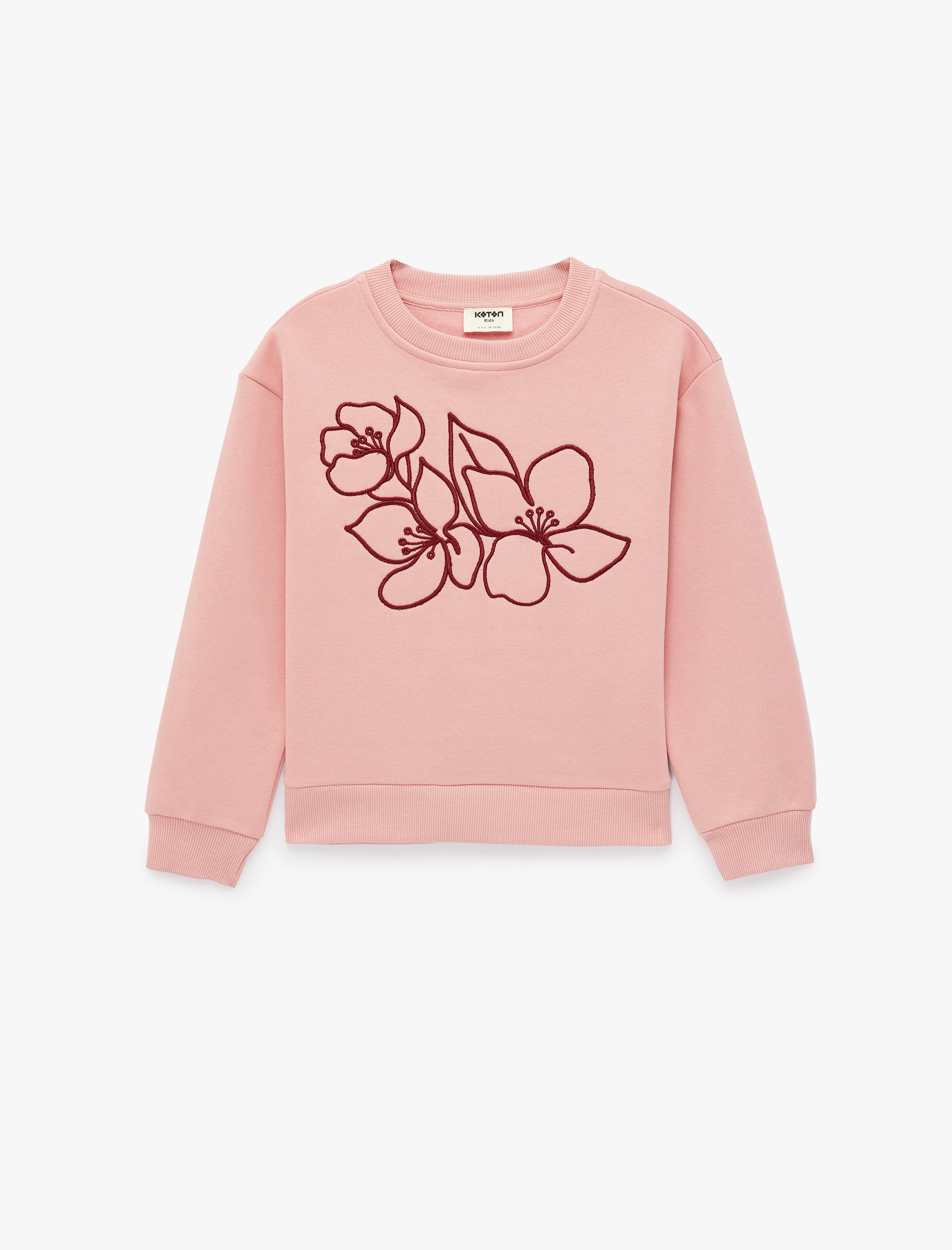  Kız Çocuk Nakışlı Üç İplik Şardonlu Bisiklet Yaka Uzun Kollu Sweatshirt