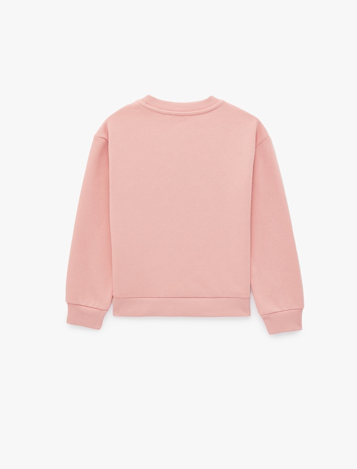 Kız Çocuk Nakışlı Üç İplik Şardonlu Bisiklet Yaka Uzun Kollu Sweatshirt