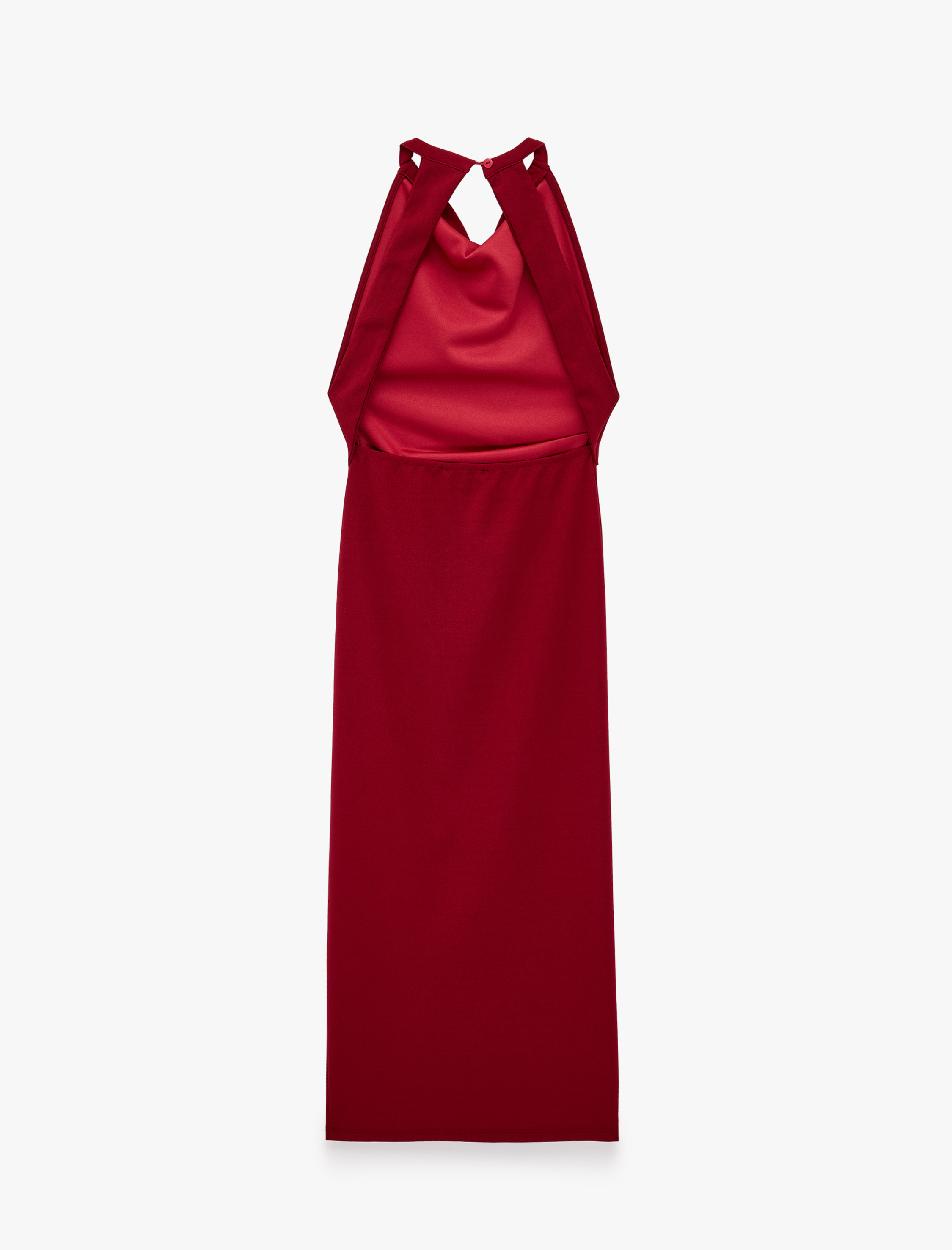   Slim Fit Krep Scuba Halter Yaka Kolsuz Sırtı Açık Bodycon Uzun Elbise
