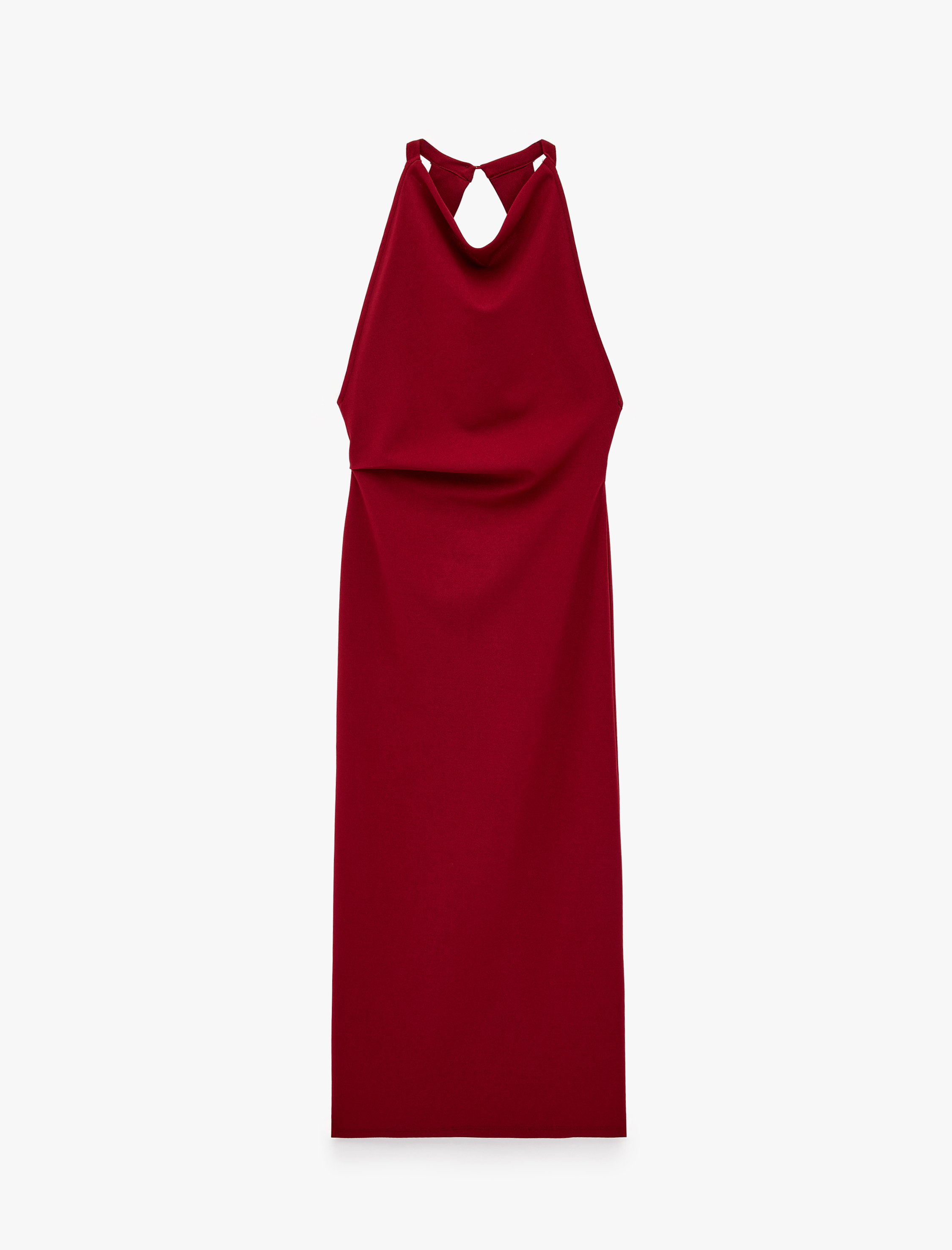   Slim Fit Krep Scuba Halter Yaka Kolsuz Sırtı Açık Bodycon Uzun Elbise
