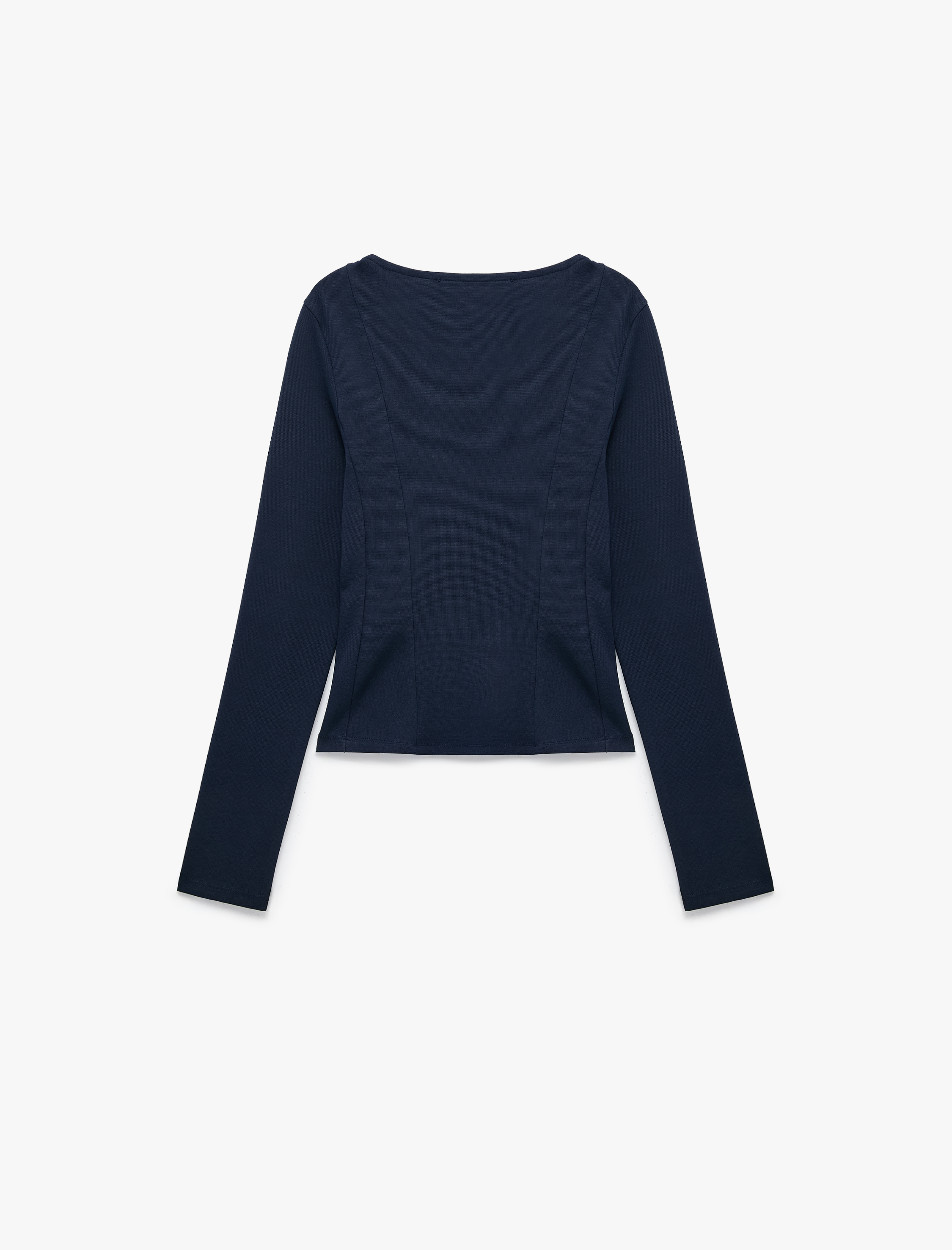   Pamuklu Slim Fit Korse Detaylı Kayık Yaka Uzun Kollu Tişört