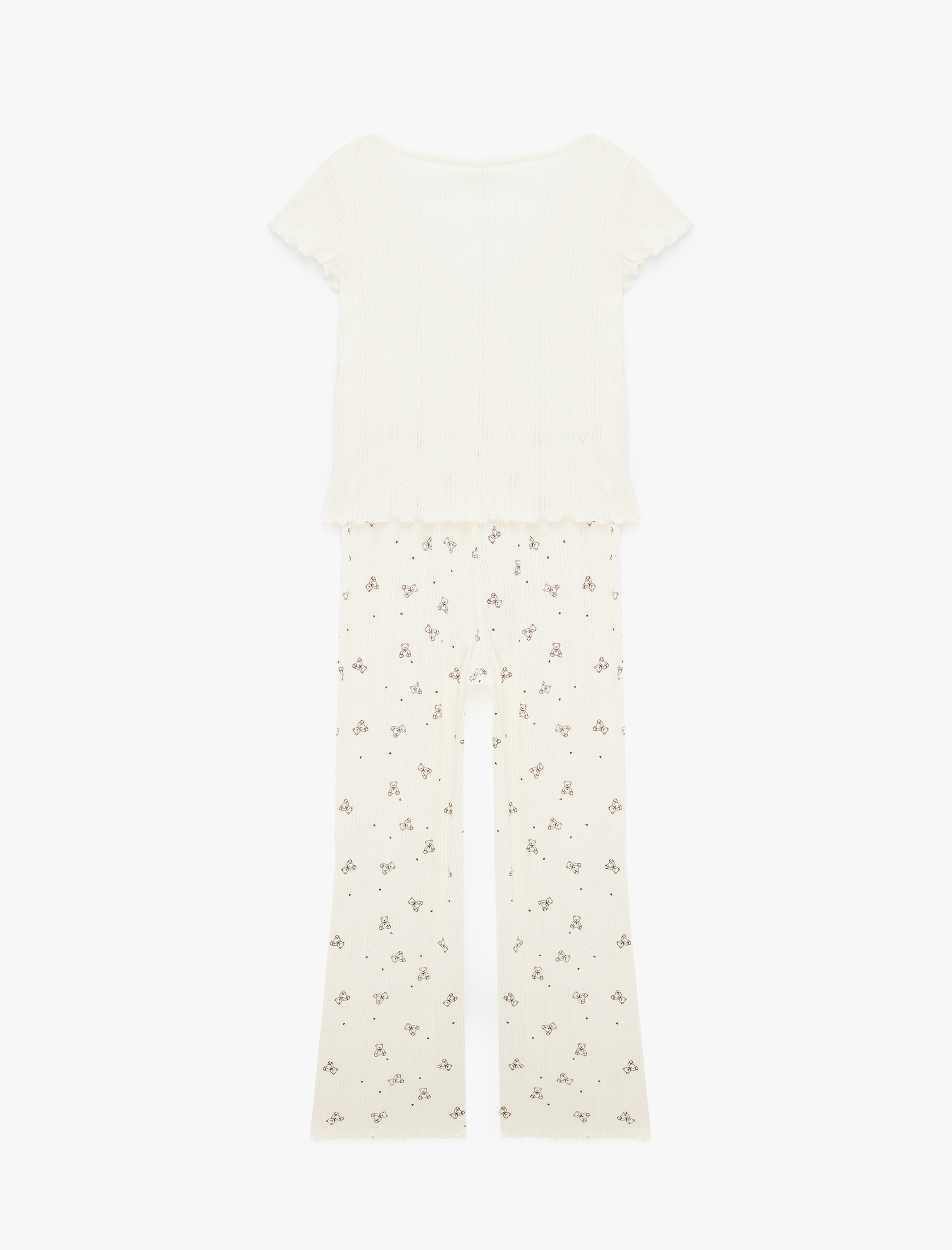   Ayıcık Baskılı Pamuklu Rahat Kalıp V Yaka Kısa Kollu Pijama Takımı