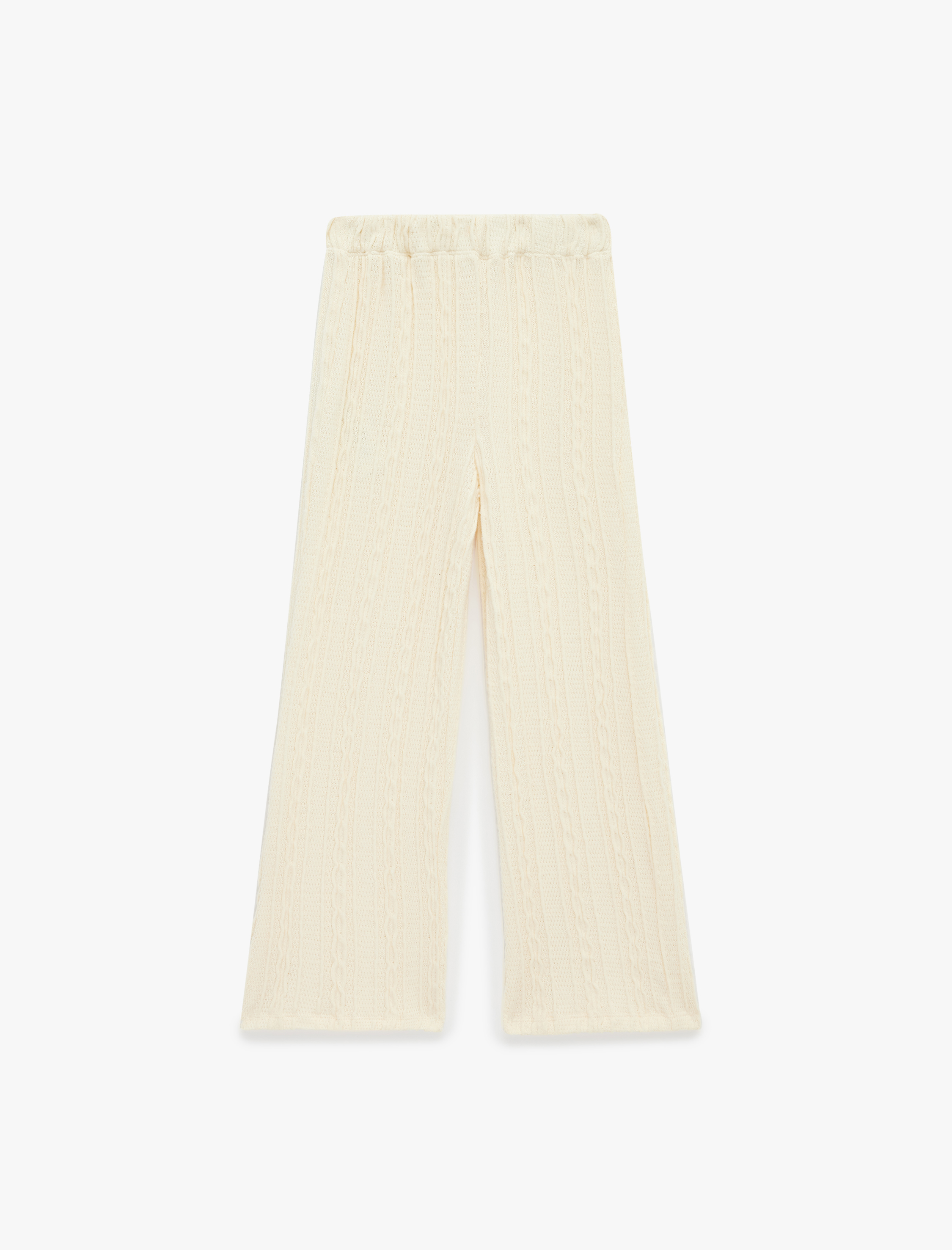  Kız Çocuk Dokulu Beli Lastikli Geniş Paça Pantolon