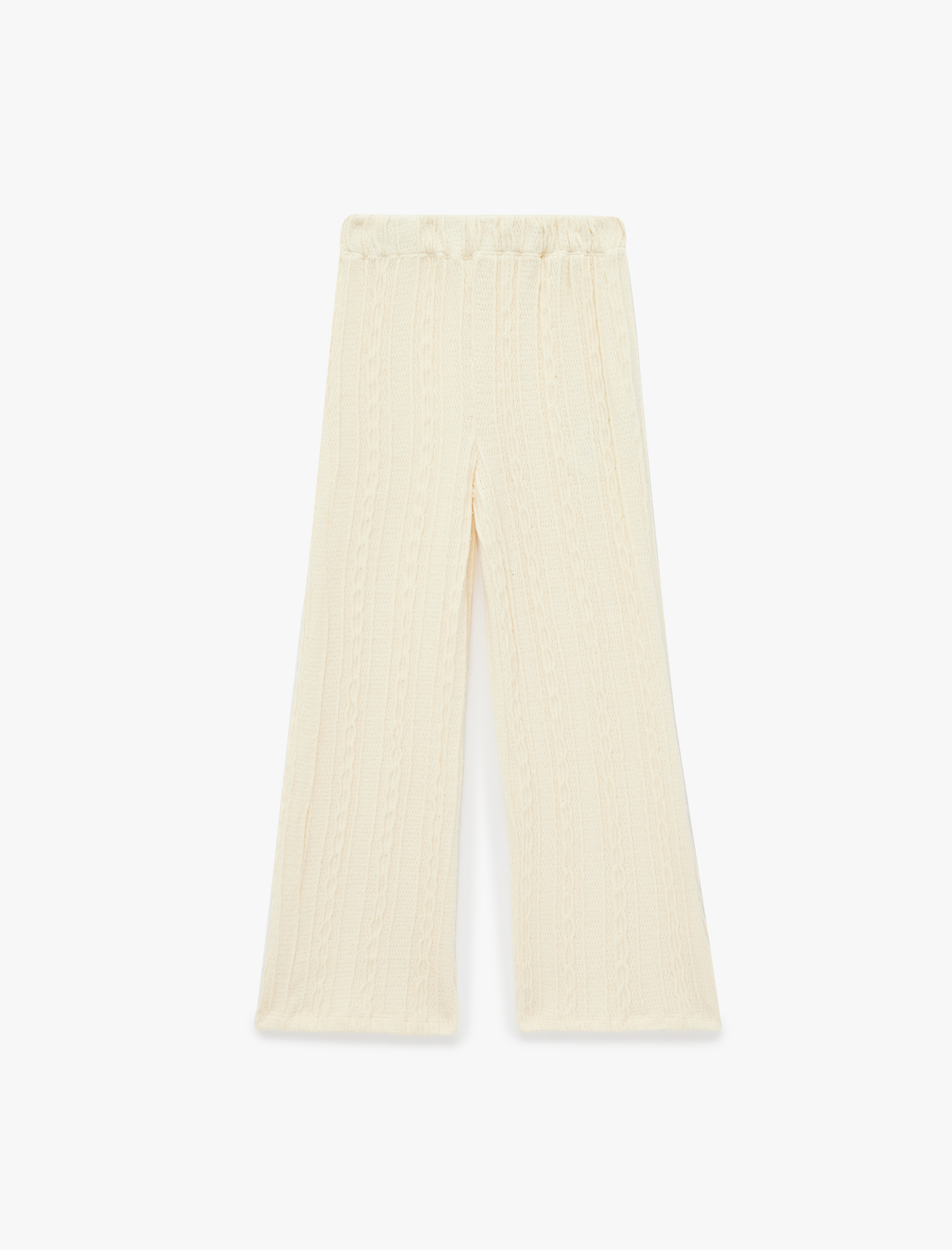  Kız Çocuk Dokulu Beli Lastikli Geniş Paça Pantolon