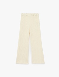 Dokulu Beli Lastikli Geniş Paça Pantolon
