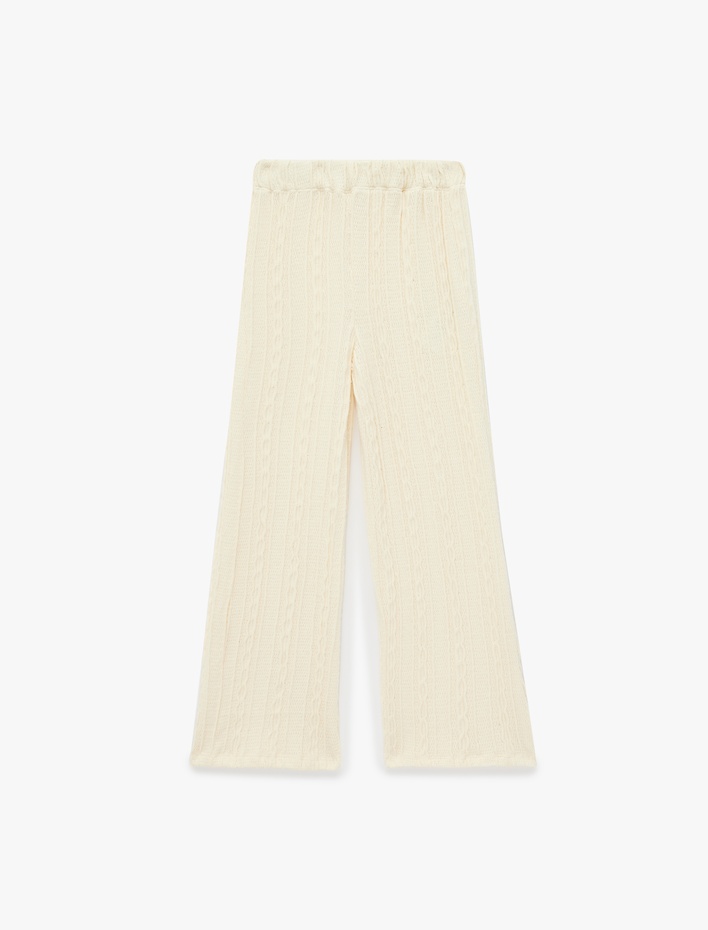 Kız Çocuk Dokulu Beli Lastikli Geniş Paça Pantolon